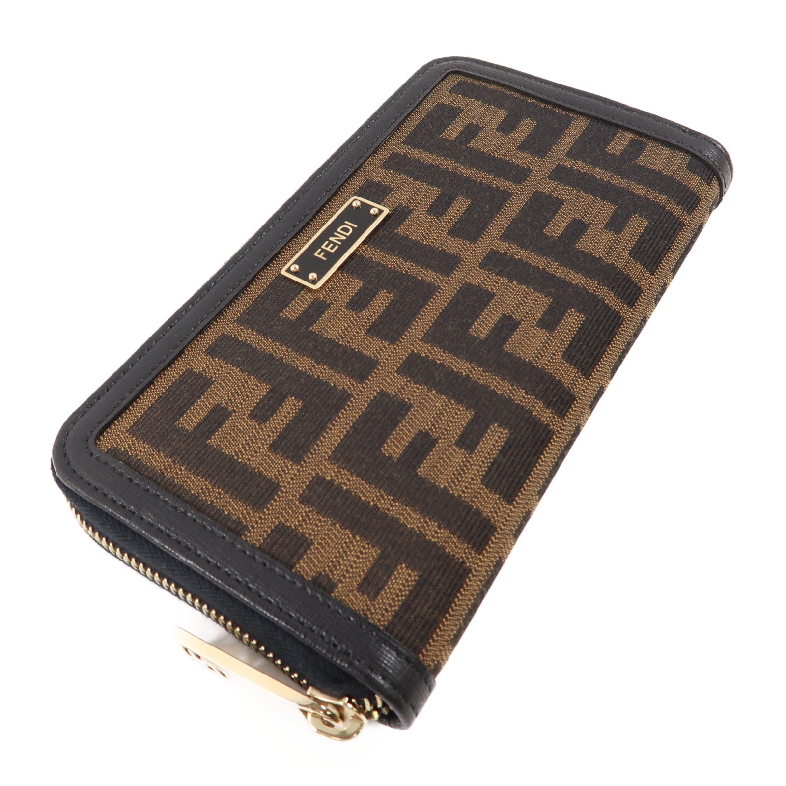 FENDI 帆布Long Round Zipper Wallet金扣長錢包啡色/黑色