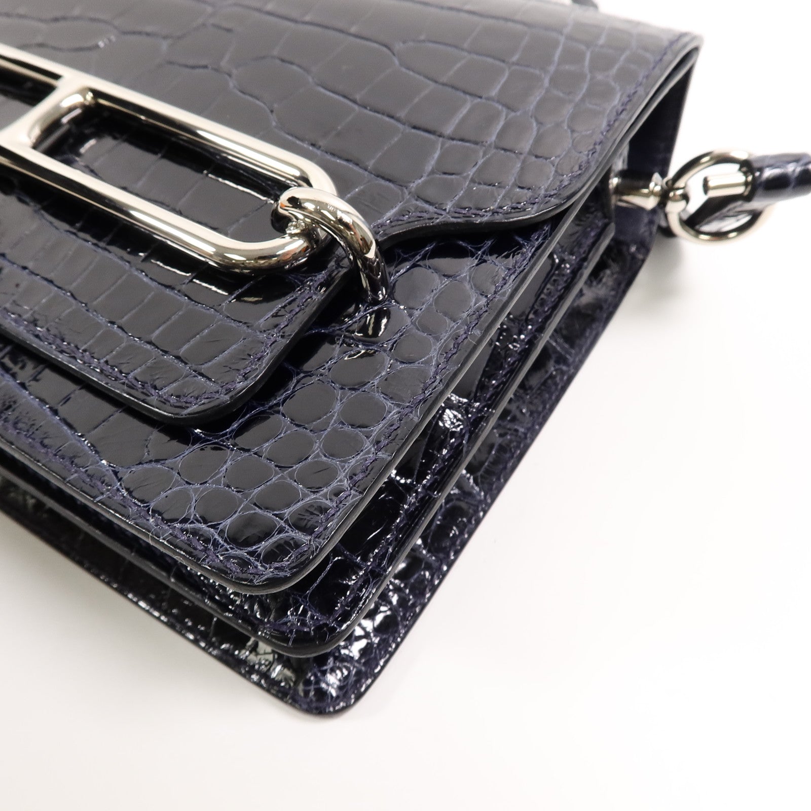 HERMES Alligator皮革Roulis Mini肩背袋Bleu Indigo
