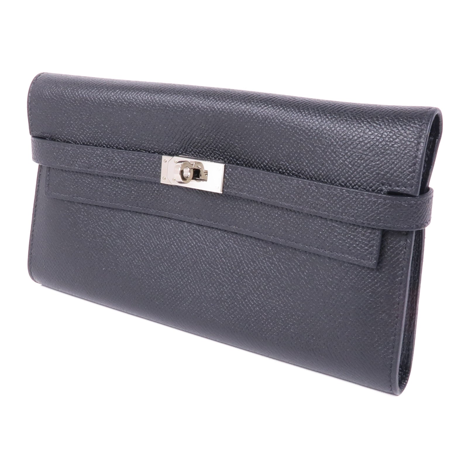 HERMES Epsom皮革Kelly Wallet銀扣長錢包Noir
