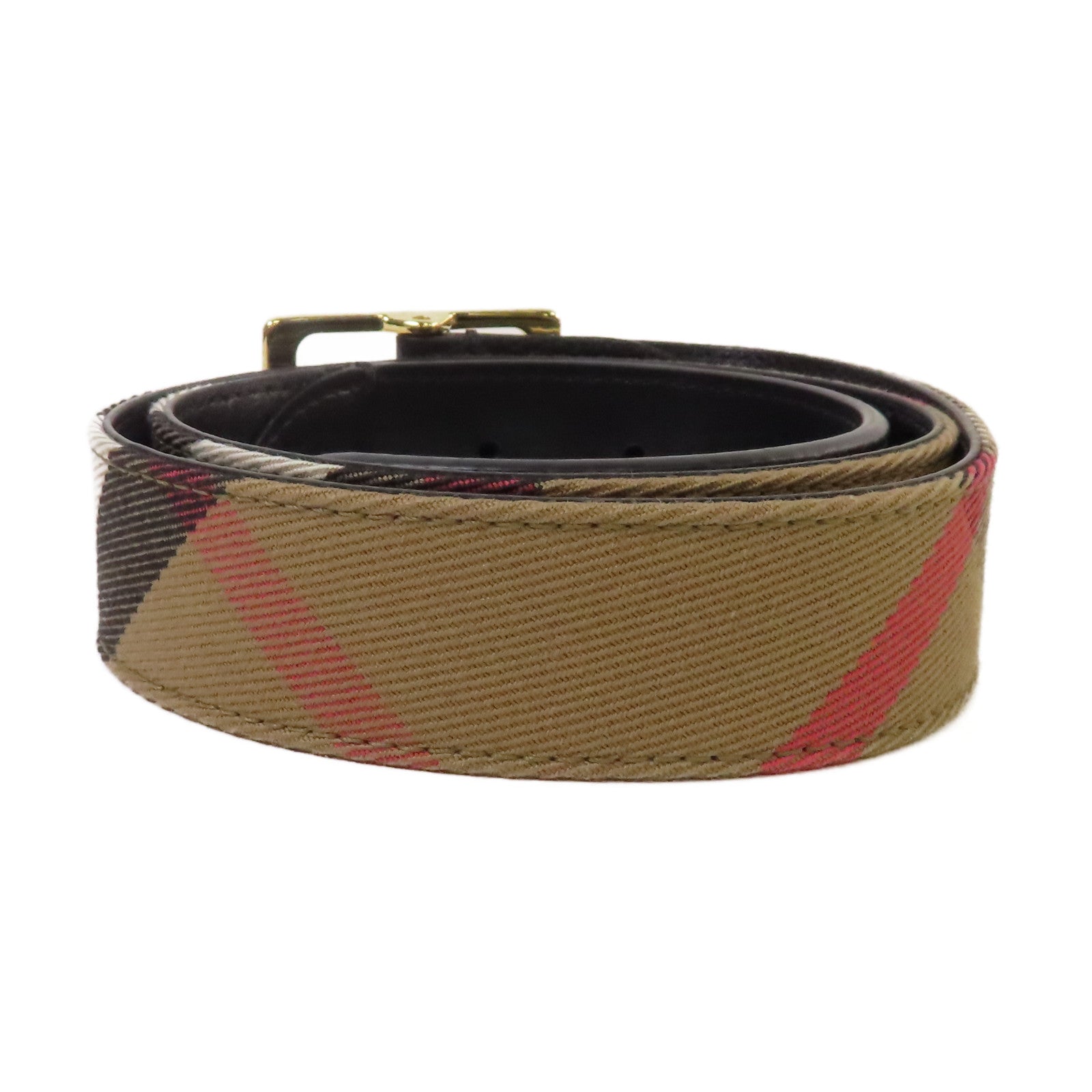 BURBERRY 帆布/牛皮皮革Belt金扣皮帶杏色/啡色