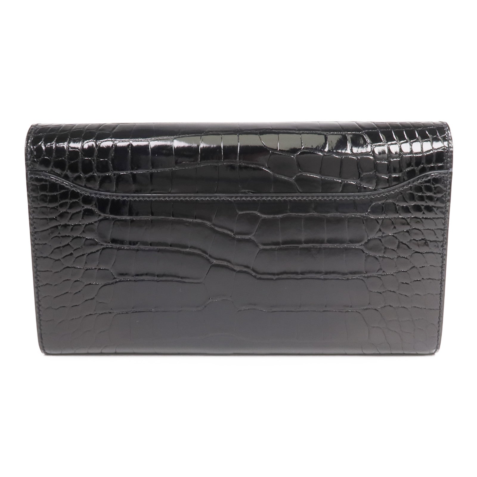 HERMES 【激減優惠】Alligator皮革Constance Long Wallet銀扣長錢包Noir