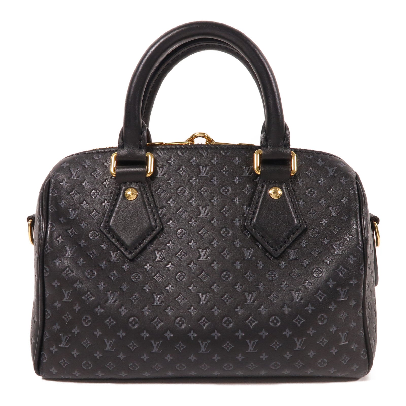 LOUIS VUITTON Nanogram皮革Speedy Bandouliere 20金扣黑色