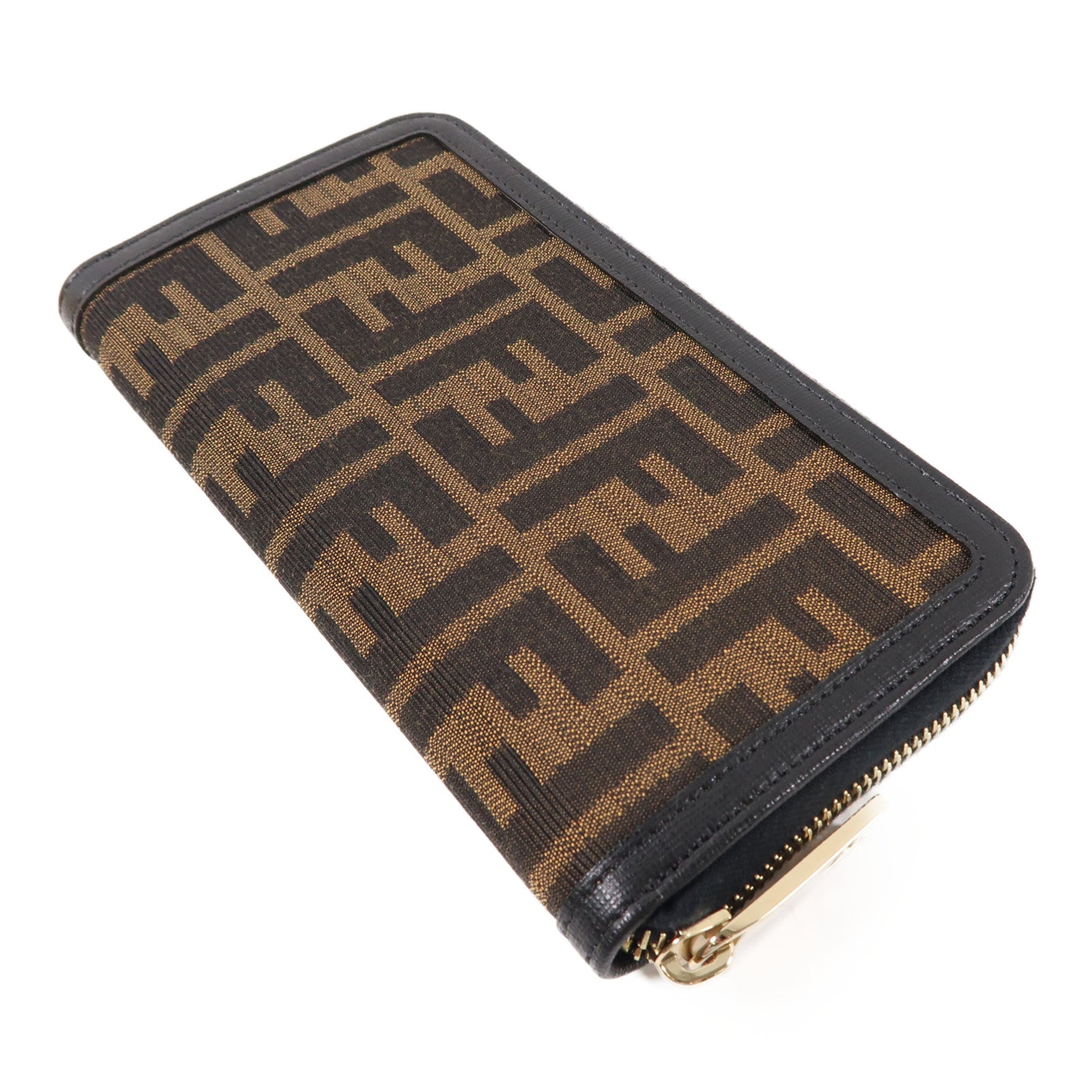 FENDI 帆布Long Round Zipper Wallet金扣長錢包啡色/黑色