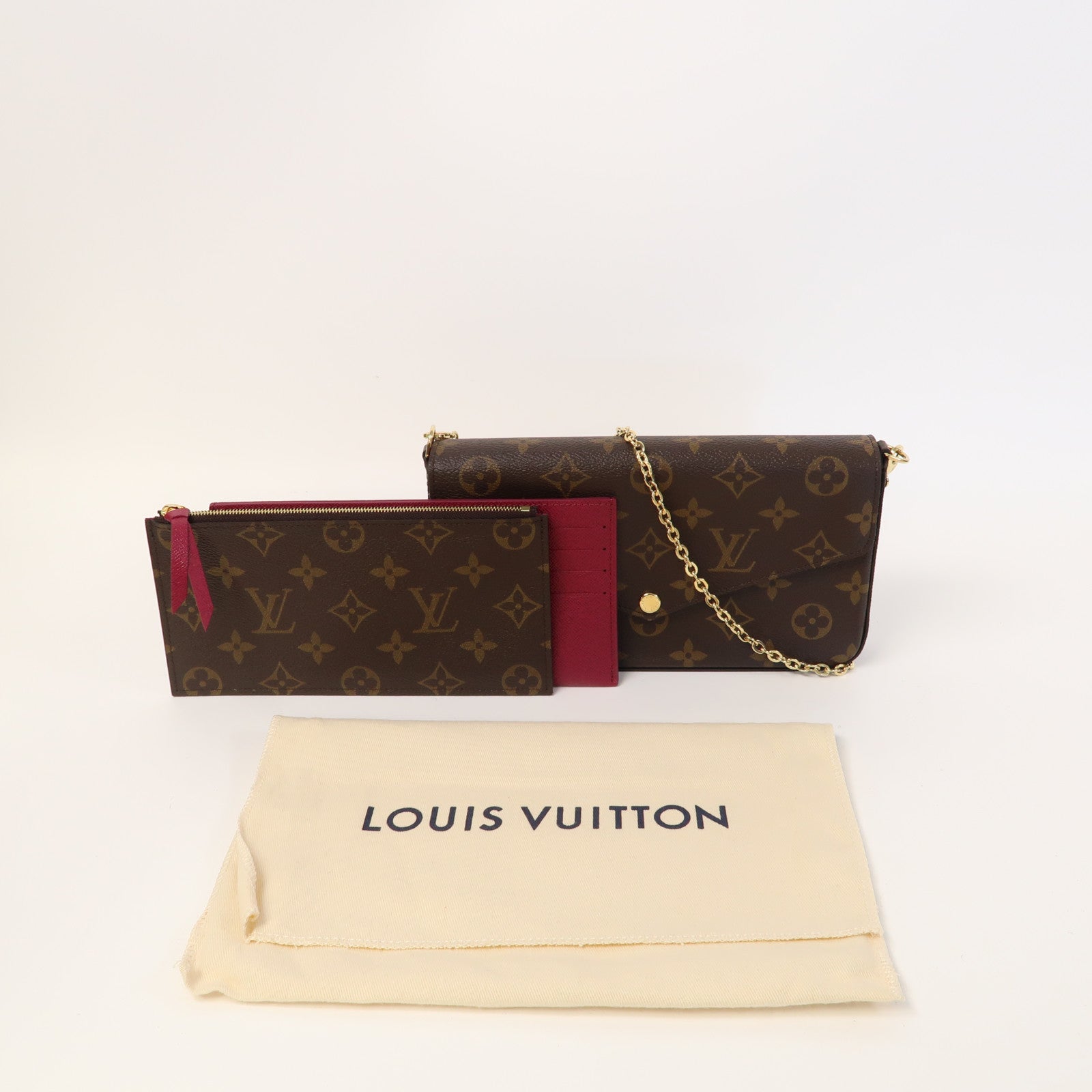LOUIS VUITTON Monogram Pochette Felicie金扣鏈帶肩背袋啡色