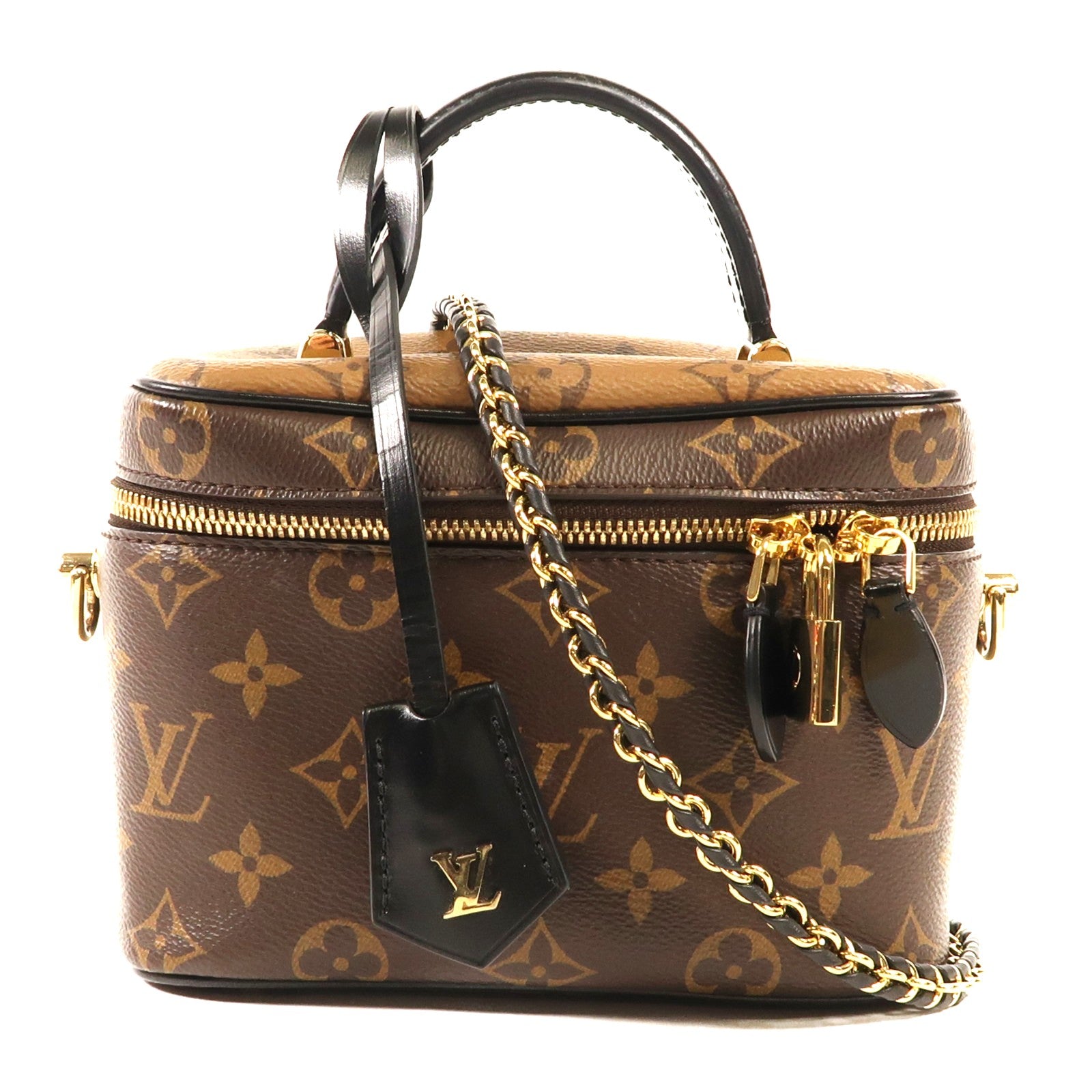 LOUIS VUITTON Monogram Reverse Vanity PM金扣手挽肩背兩用袋棕色