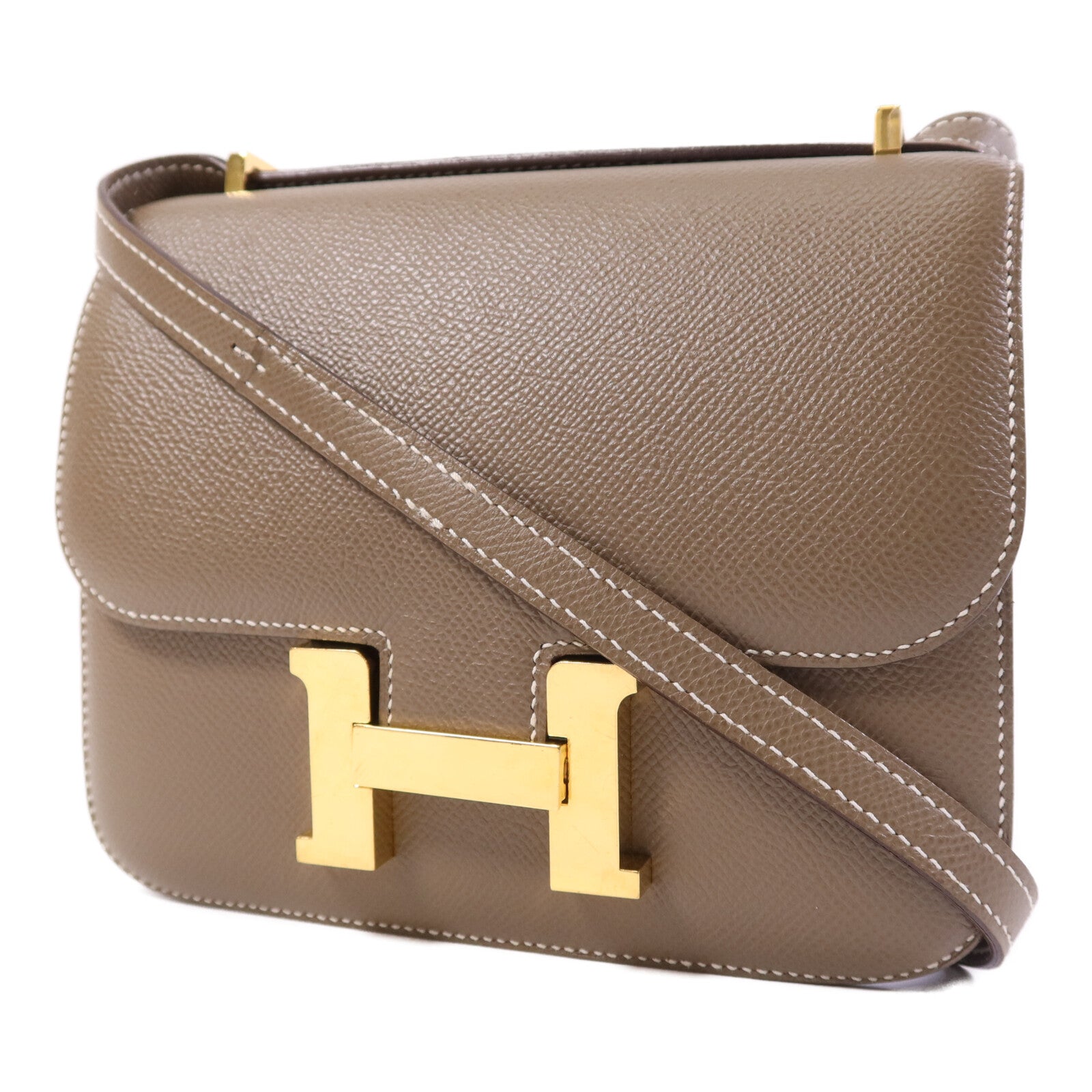 HERMES 【激減優惠】Epsom皮革Constance Mini金扣手挽肩背兩用袋Etoupe