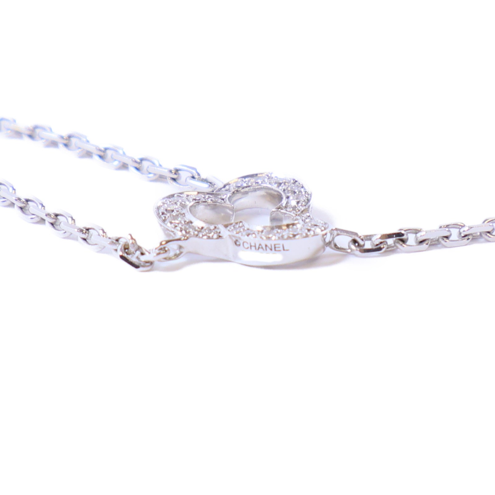 CHANEL 18K白金Camellia White Agate Diamond Necklace鑽石項鍊