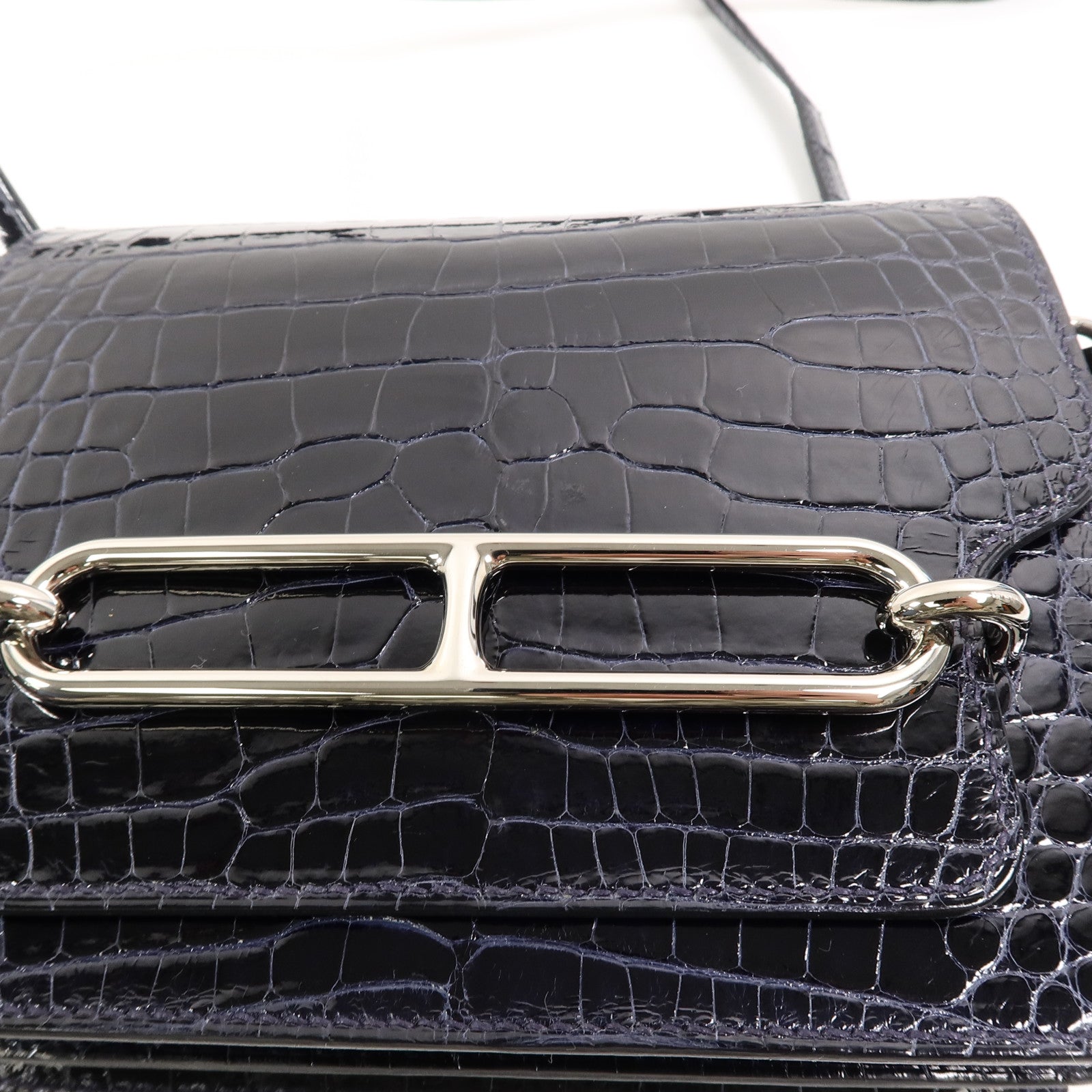HERMES Alligator皮革Roulis Mini肩背袋Bleu Indigo