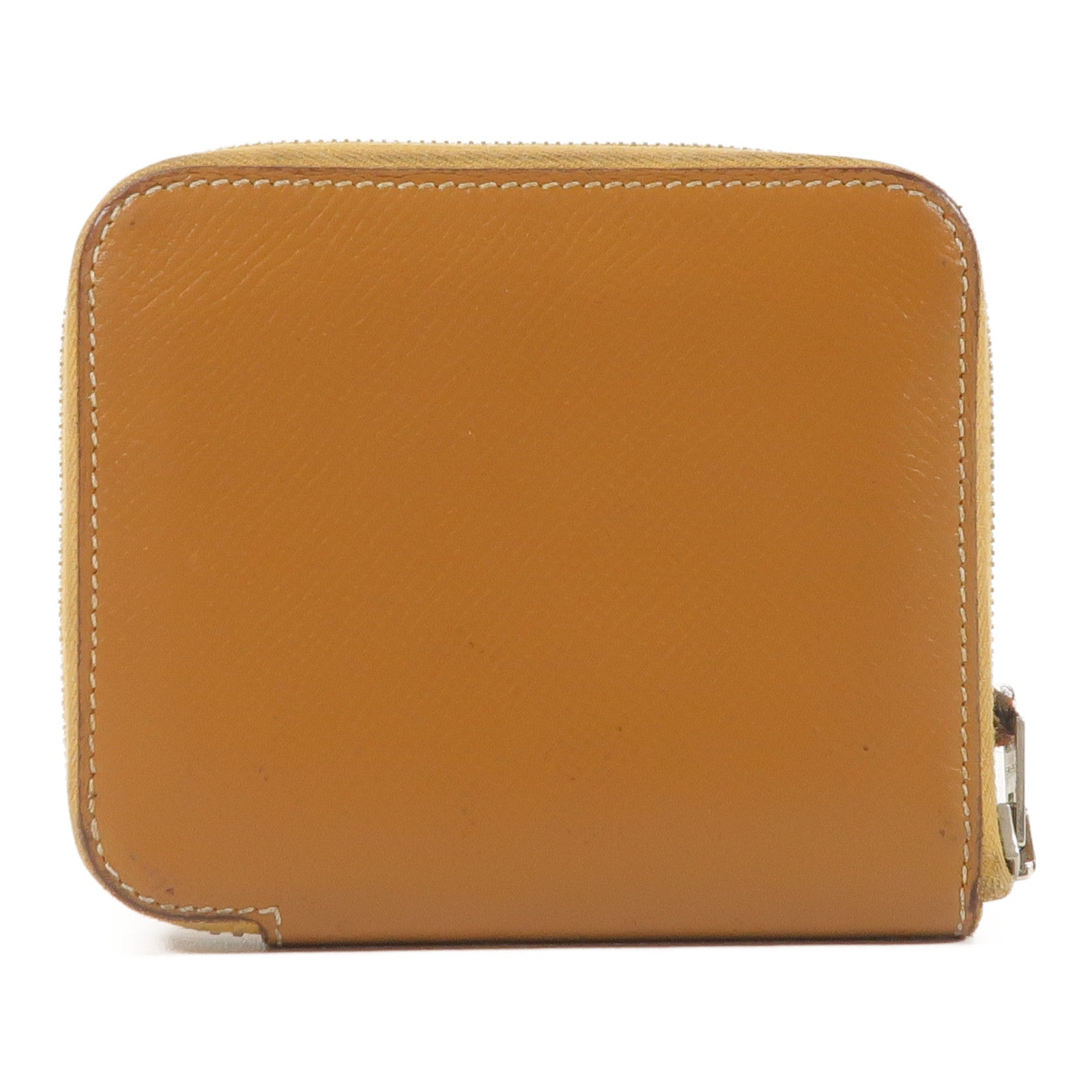 HERMES Epsom皮革/絲質Silk In Compact錢包Gold