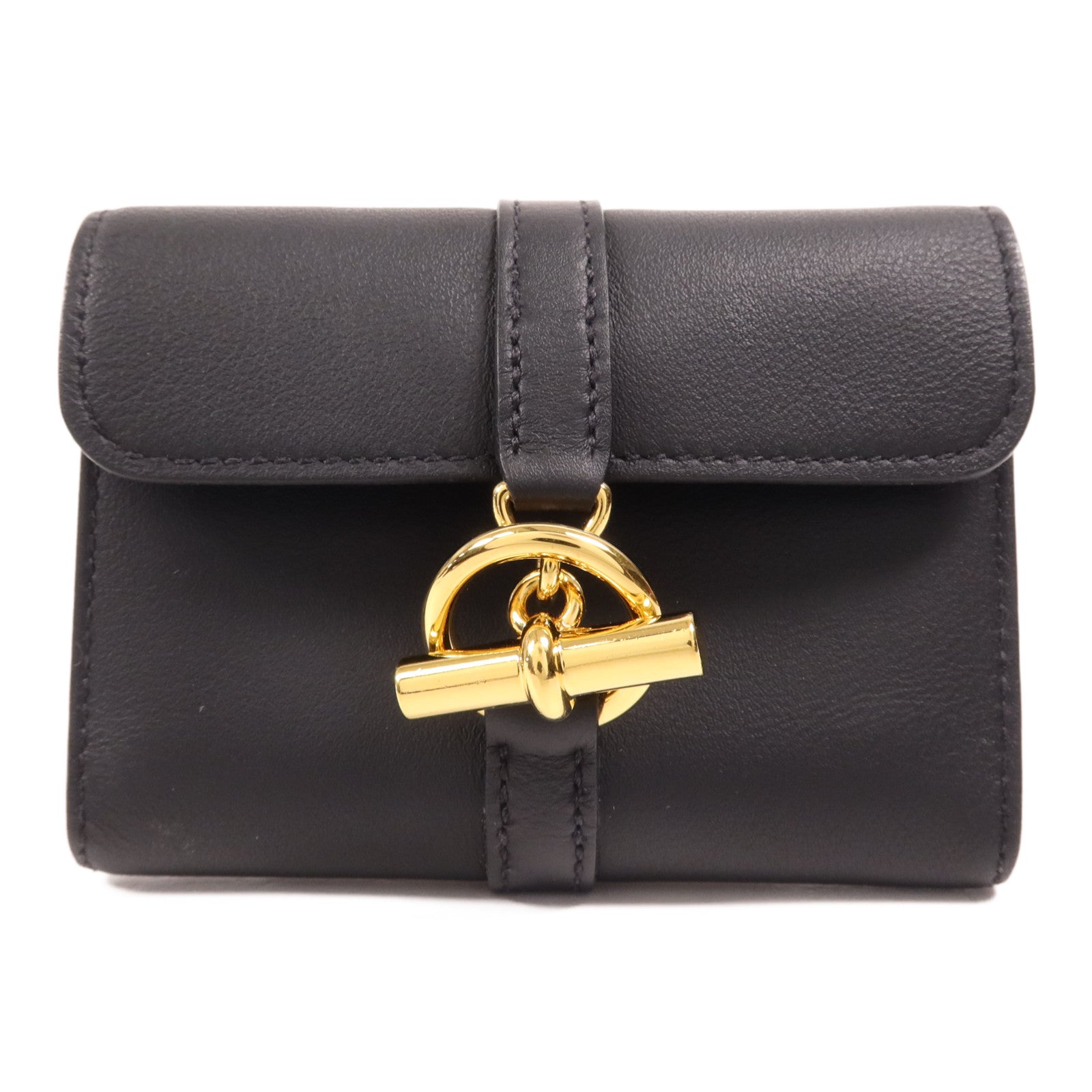 HERMES Swift皮革Glenan Compact Wallet金扣錢包