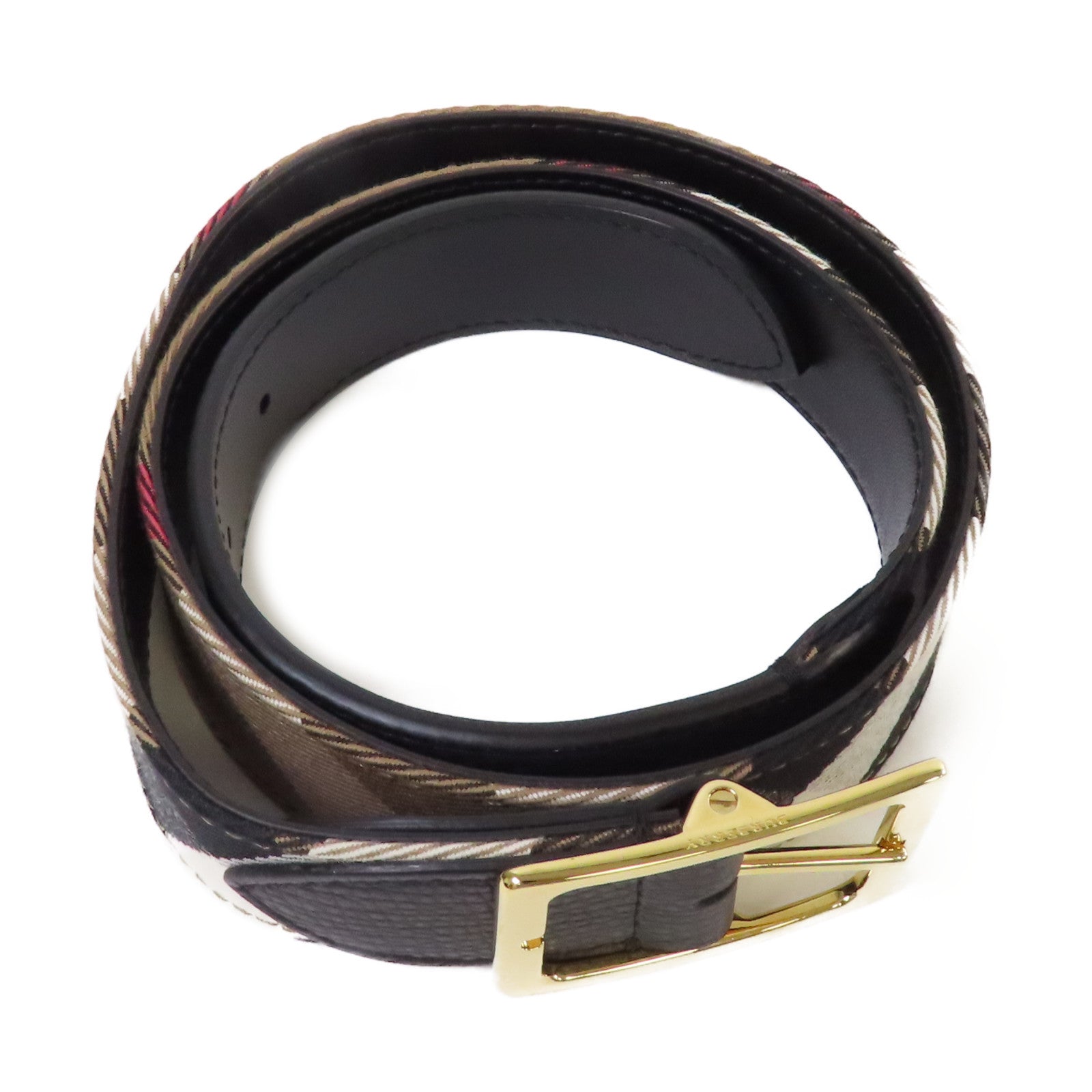 BURBERRY 帆布/牛皮皮革Belt金扣皮帶杏色/啡色