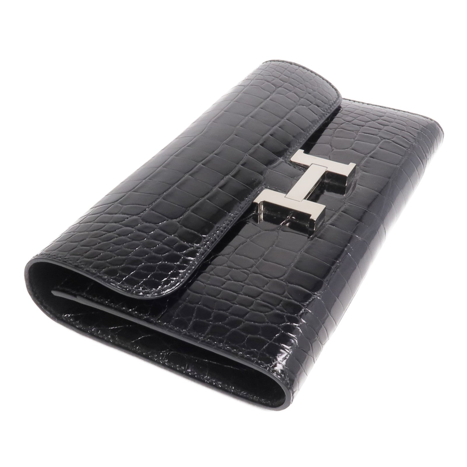 HERMES 【激減優惠】Alligator皮革Constance Long Wallet銀扣長錢包Noir