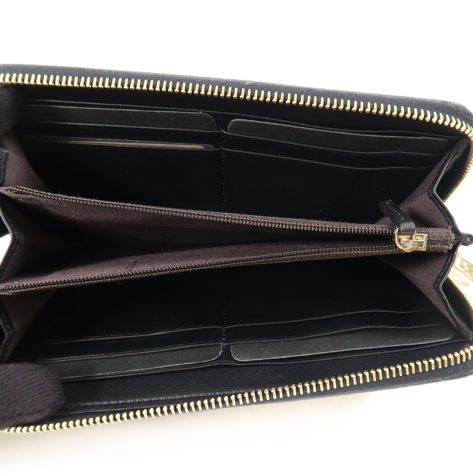 FENDI 帆布Long Round Zipper Wallet金扣長錢包啡色/黑色