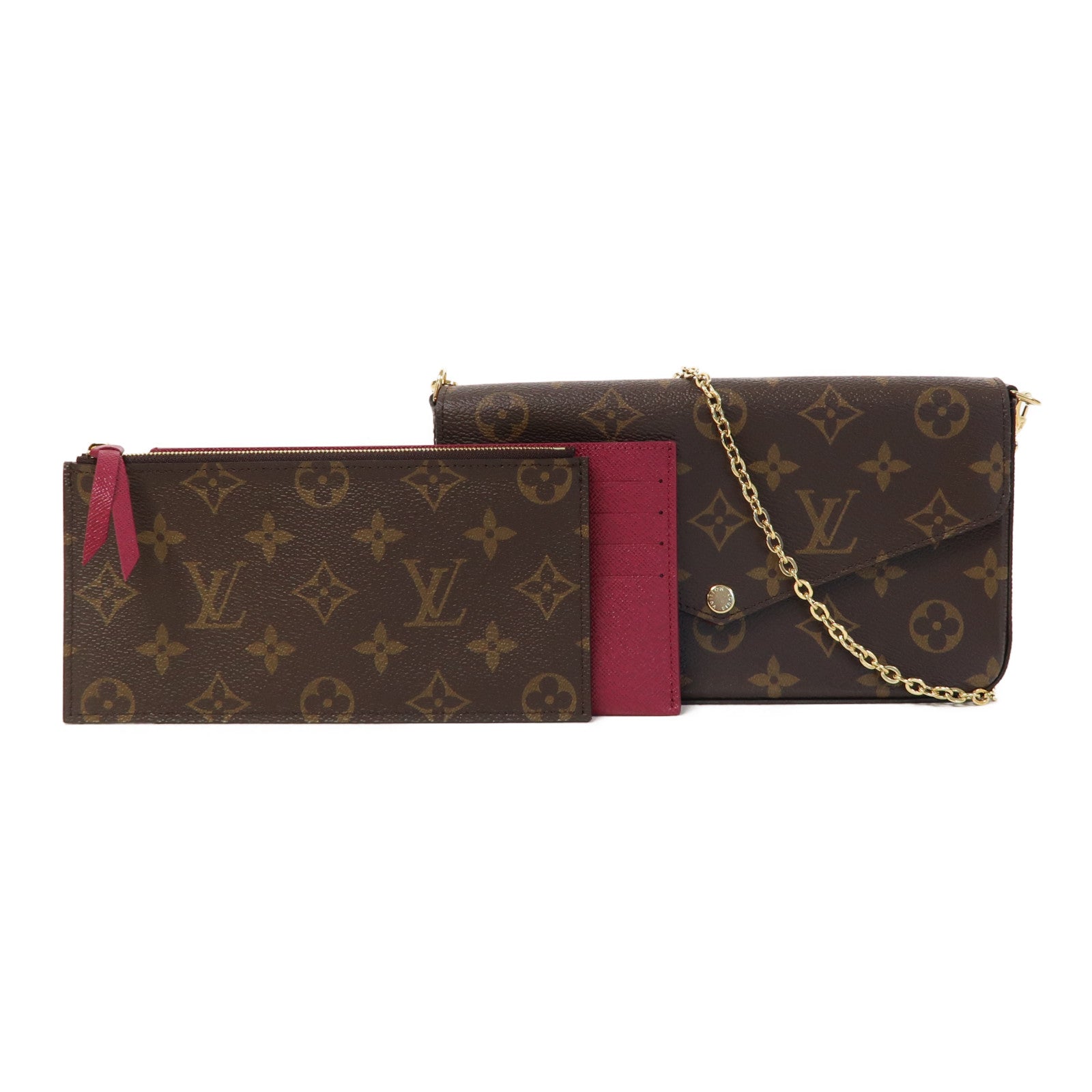 LOUIS VUITTON Monogram Pochette Felicie金扣鏈帶肩背袋啡色