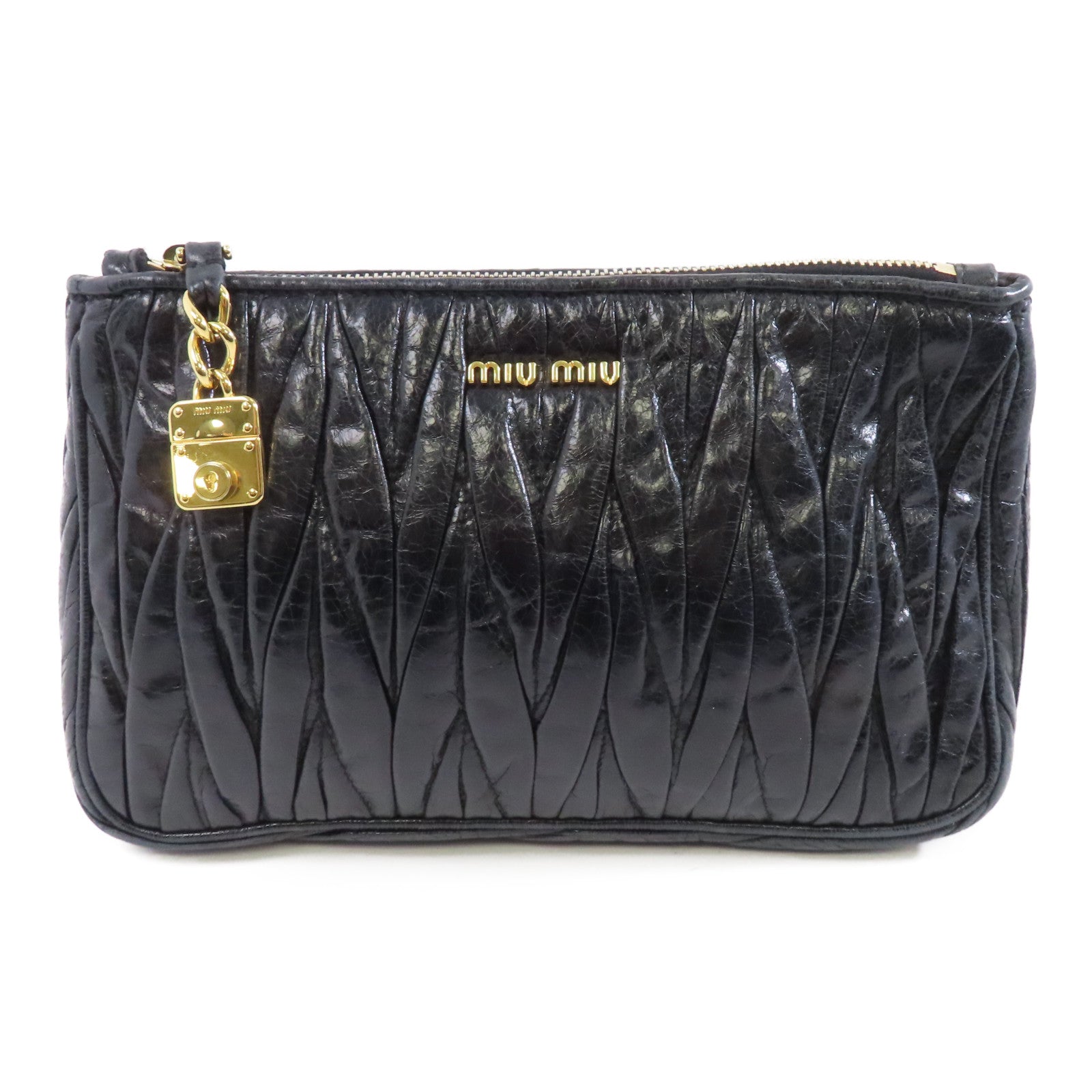 Miu Miu 牛皮皮革Clutch Bag金扣手拿包黑色