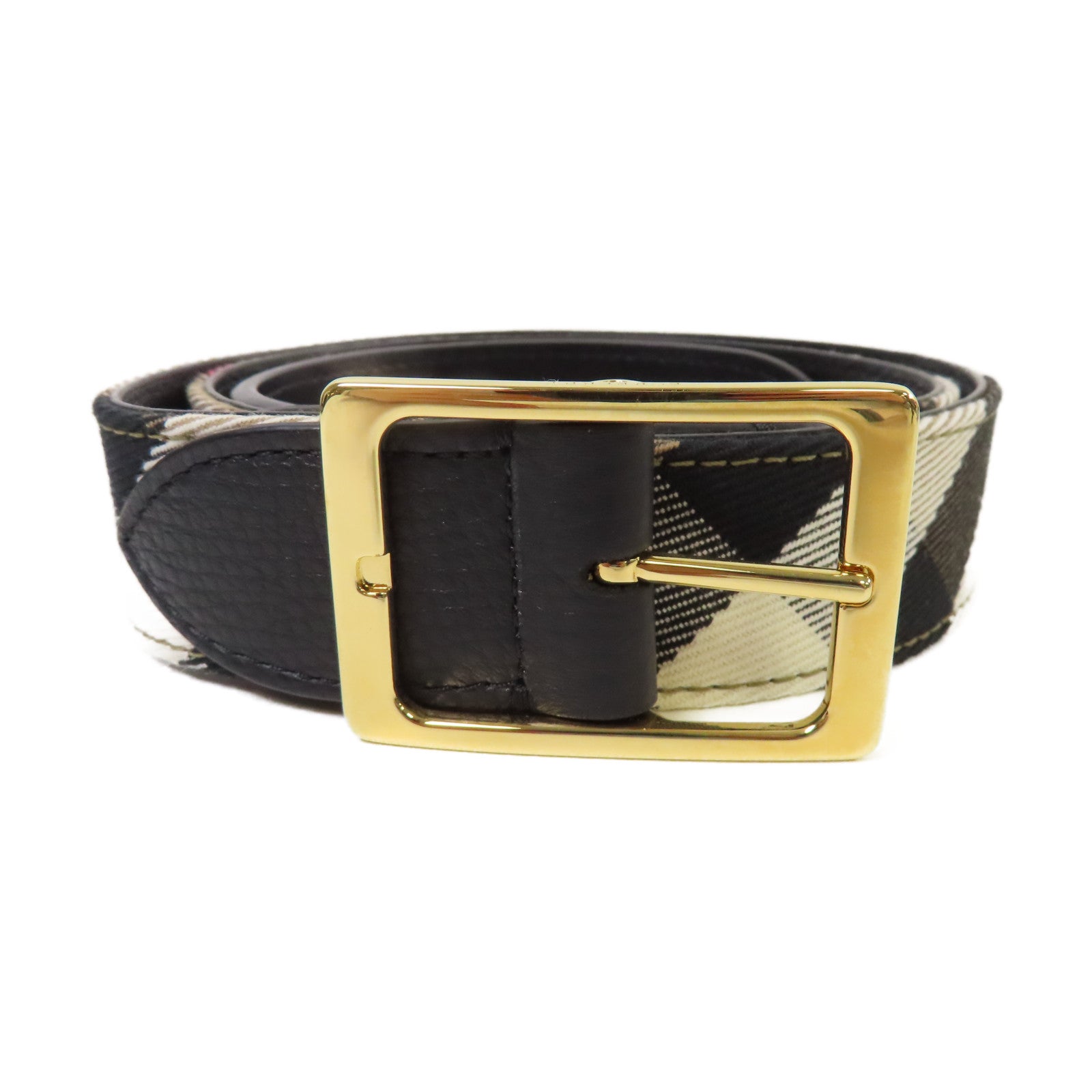 BURBERRY 帆布/牛皮皮革Belt金扣皮帶杏色/啡色