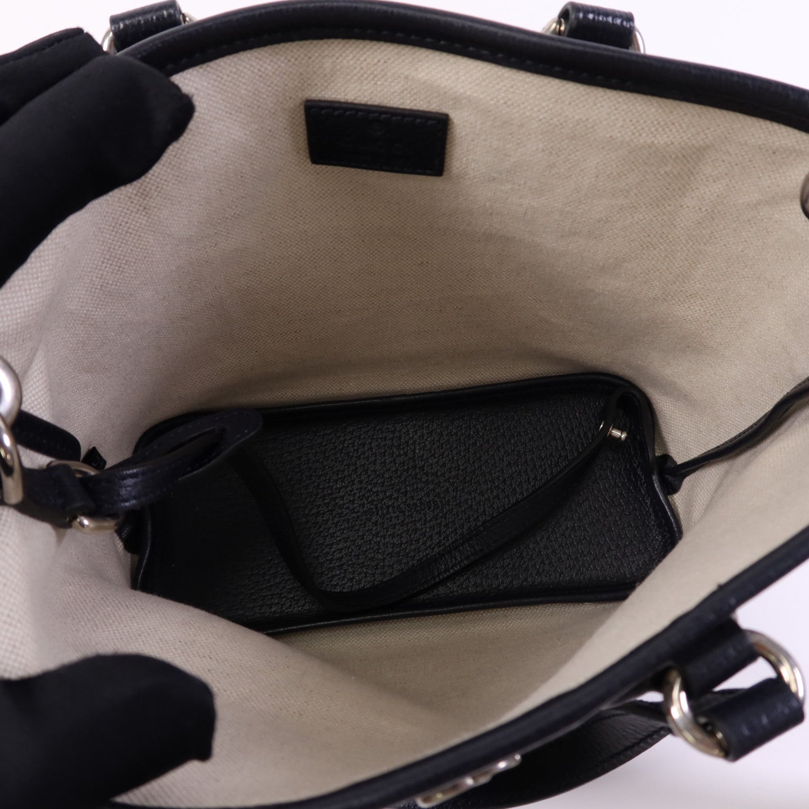 GUCCI 塗層帆布2 Way Shoulder Bag銀扣手挽肩背兩用袋