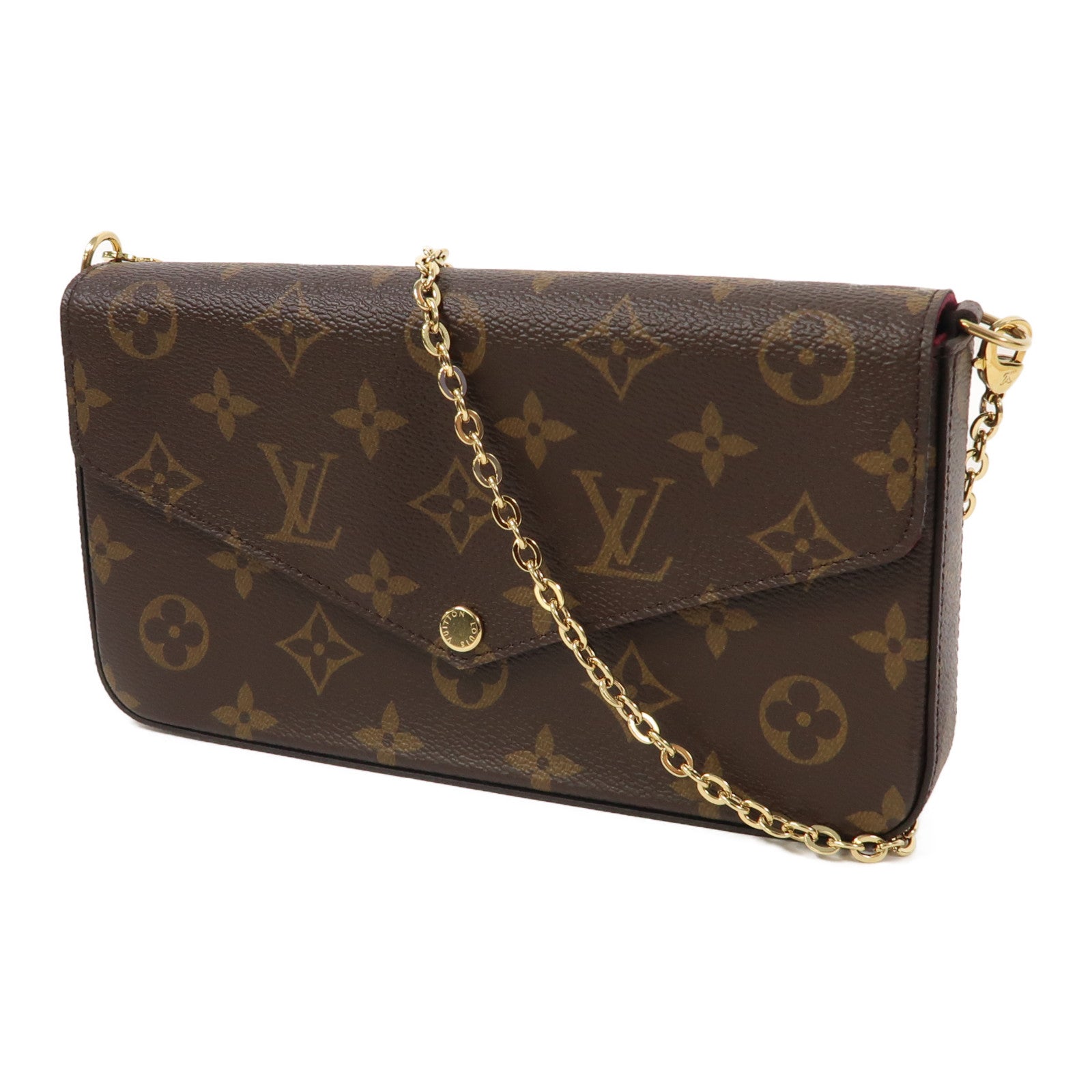 LOUIS VUITTON Monogram Pochette Felicie金扣鏈帶肩背袋啡色