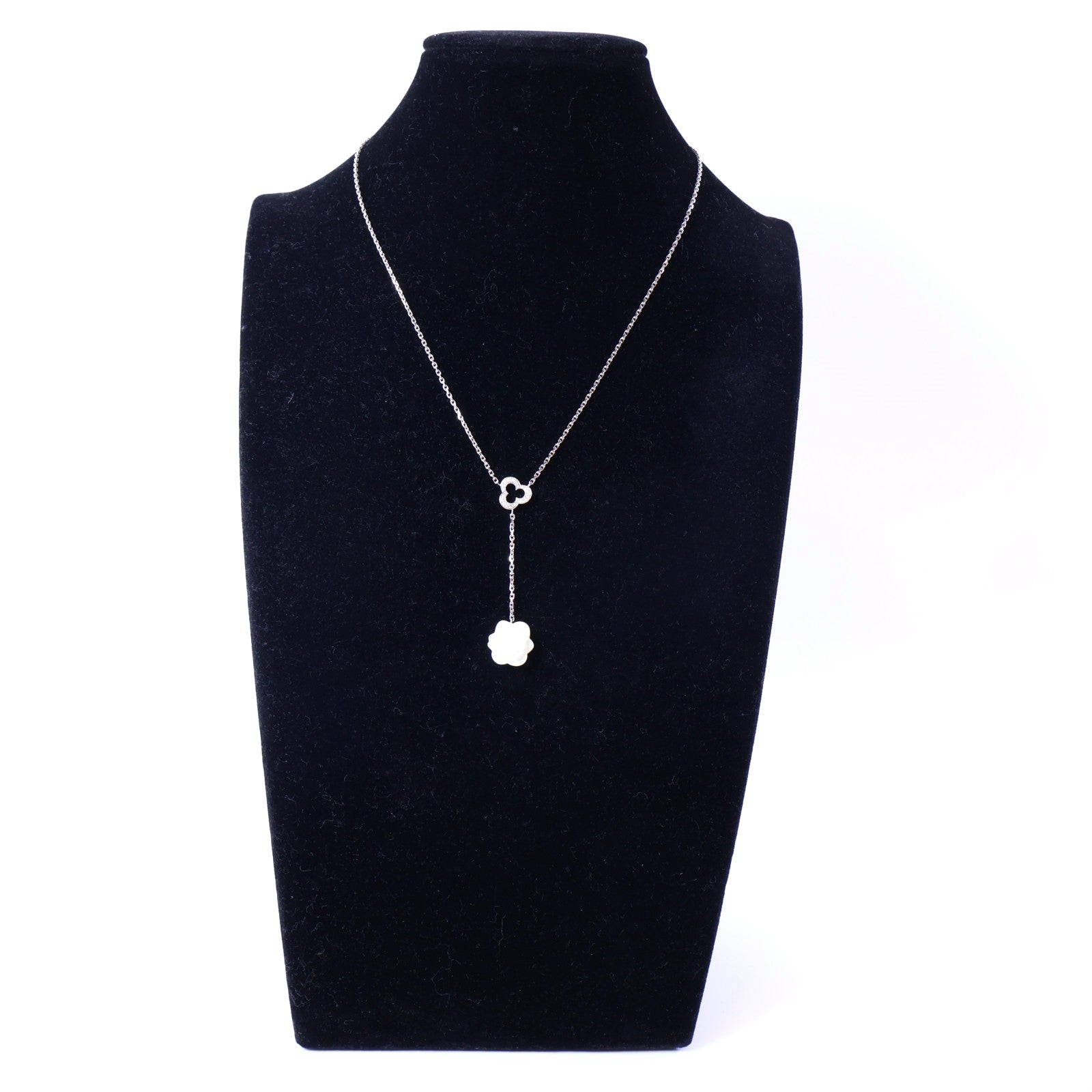 CHANEL 18K白金Camellia White Agate Diamond Necklace鑽石項鍊