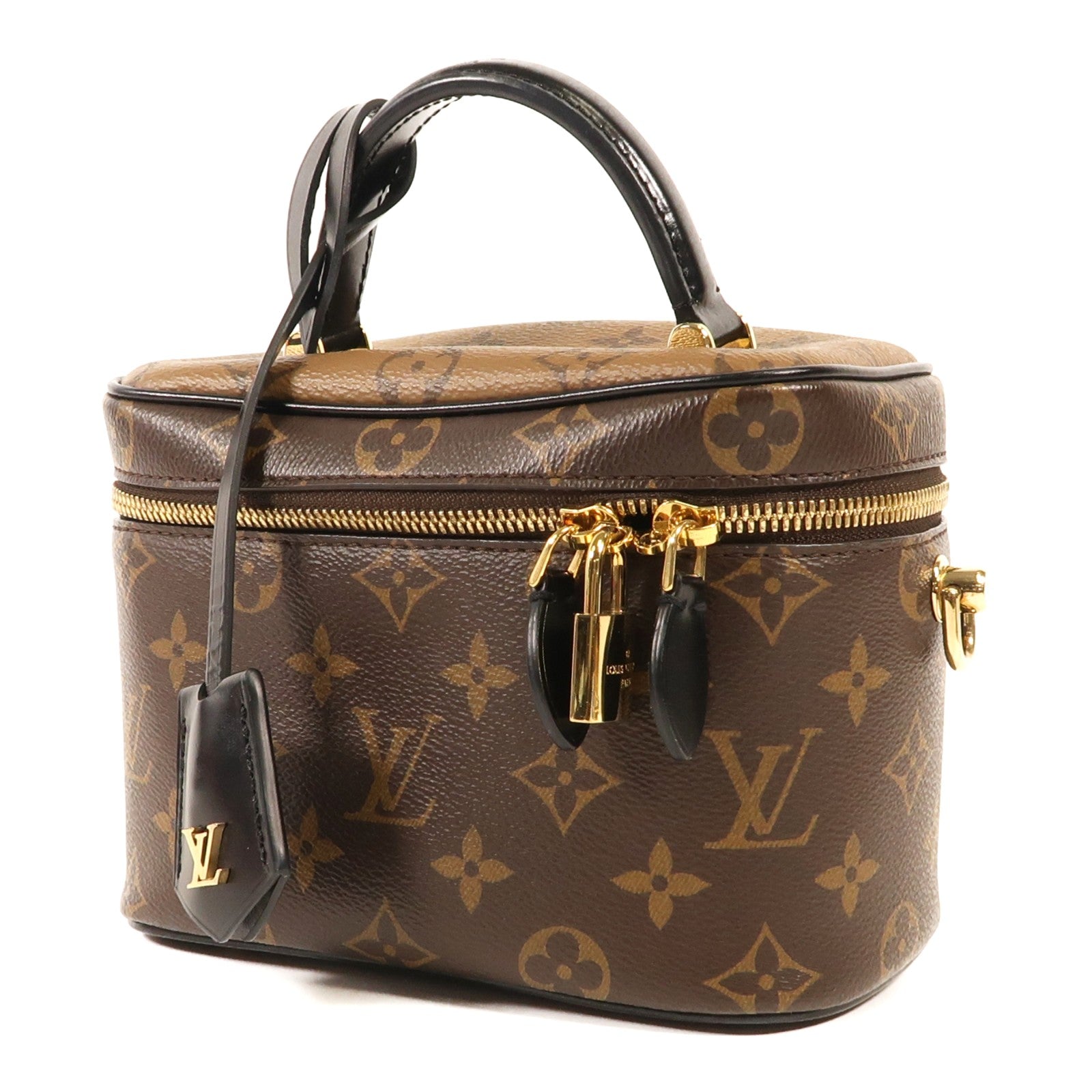 LOUIS VUITTON Monogram Reverse Vanity PM金扣手挽肩背兩用袋棕色