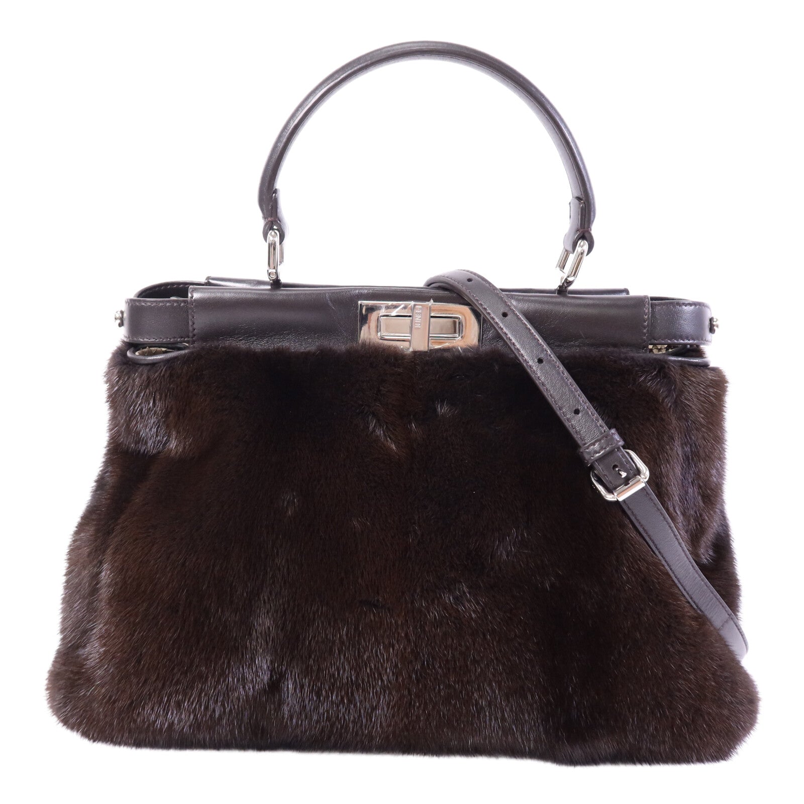 FENDI 狐狸皮毛/蛇皮皮革Peekaboo Large銀扣手挽肩背兩用袋