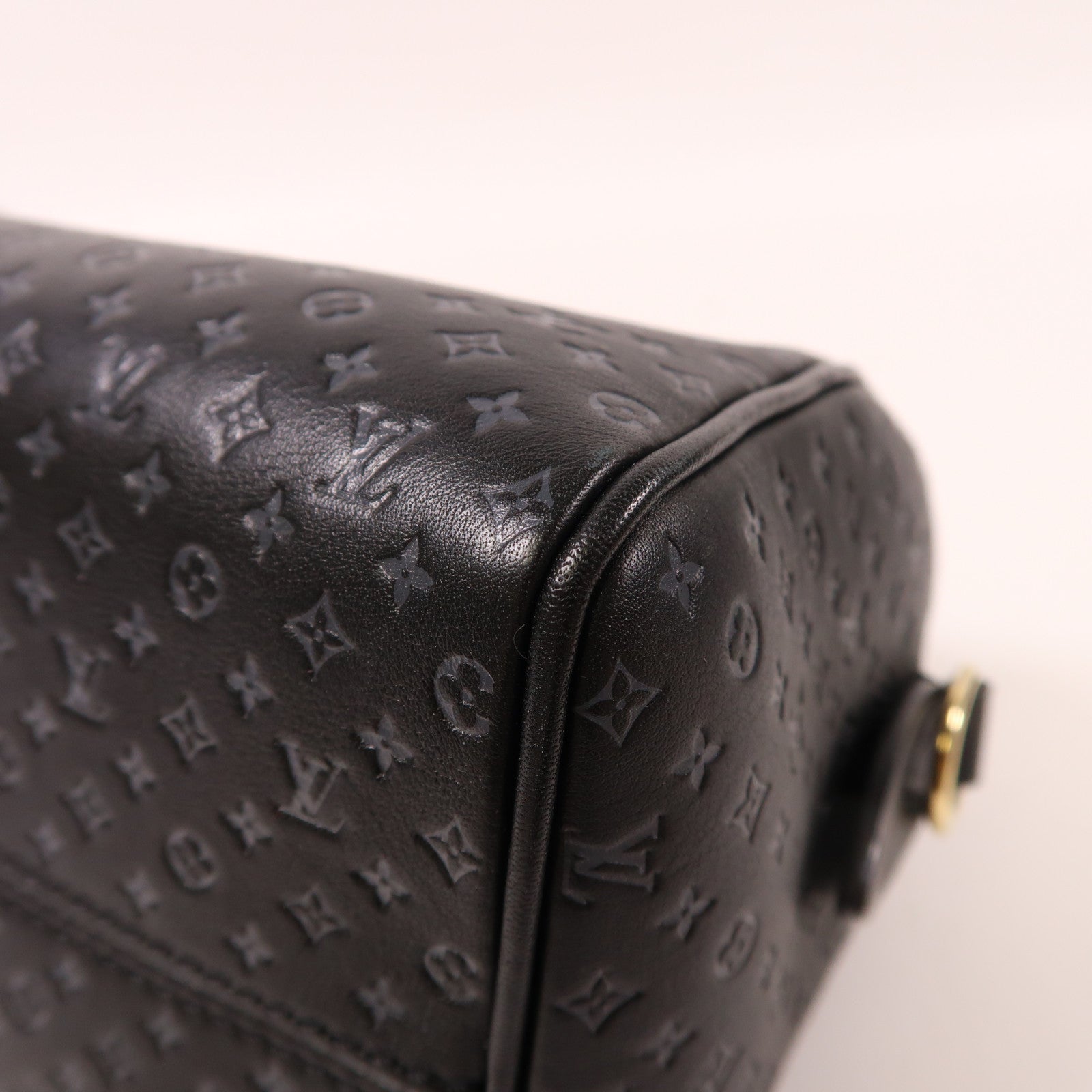 LOUIS VUITTON Nanogram皮革Speedy Bandouliere 20金扣黑色