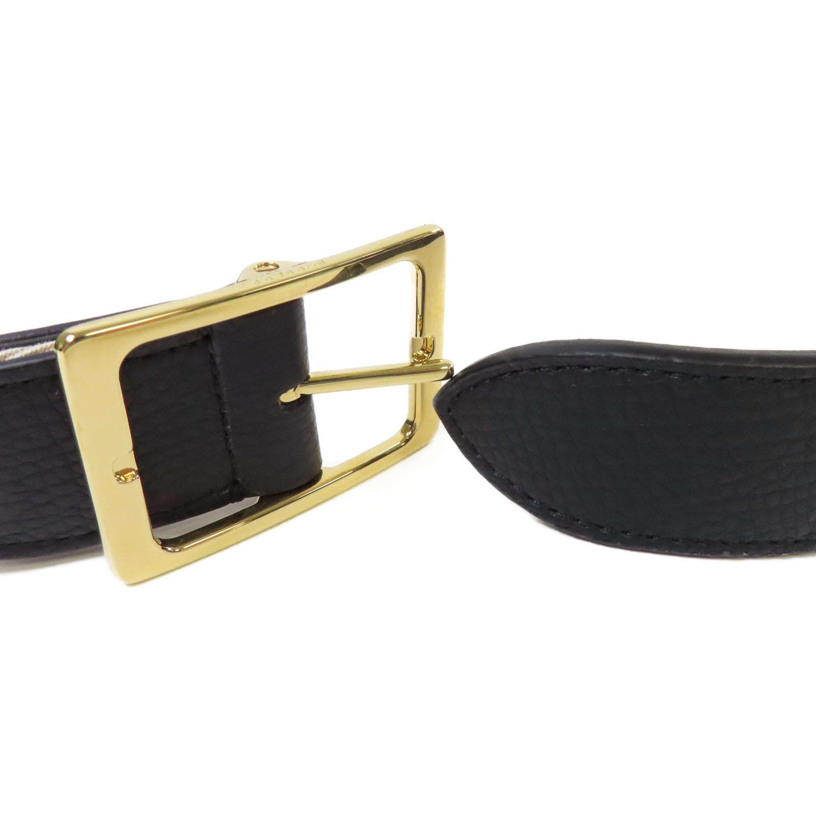 BURBERRY 帆布/牛皮皮革Belt金扣皮帶杏色/啡色