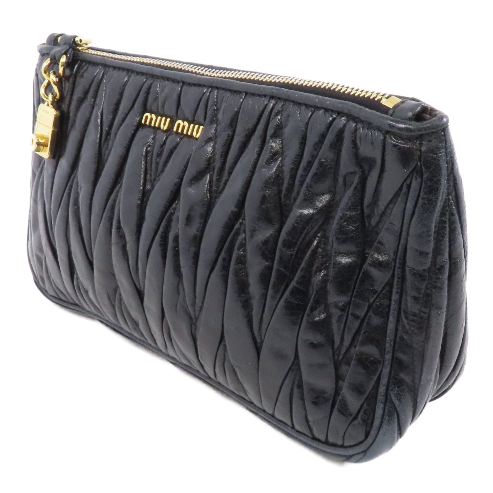 Miu Miu 牛皮皮革Clutch Bag金扣手拿包黑色