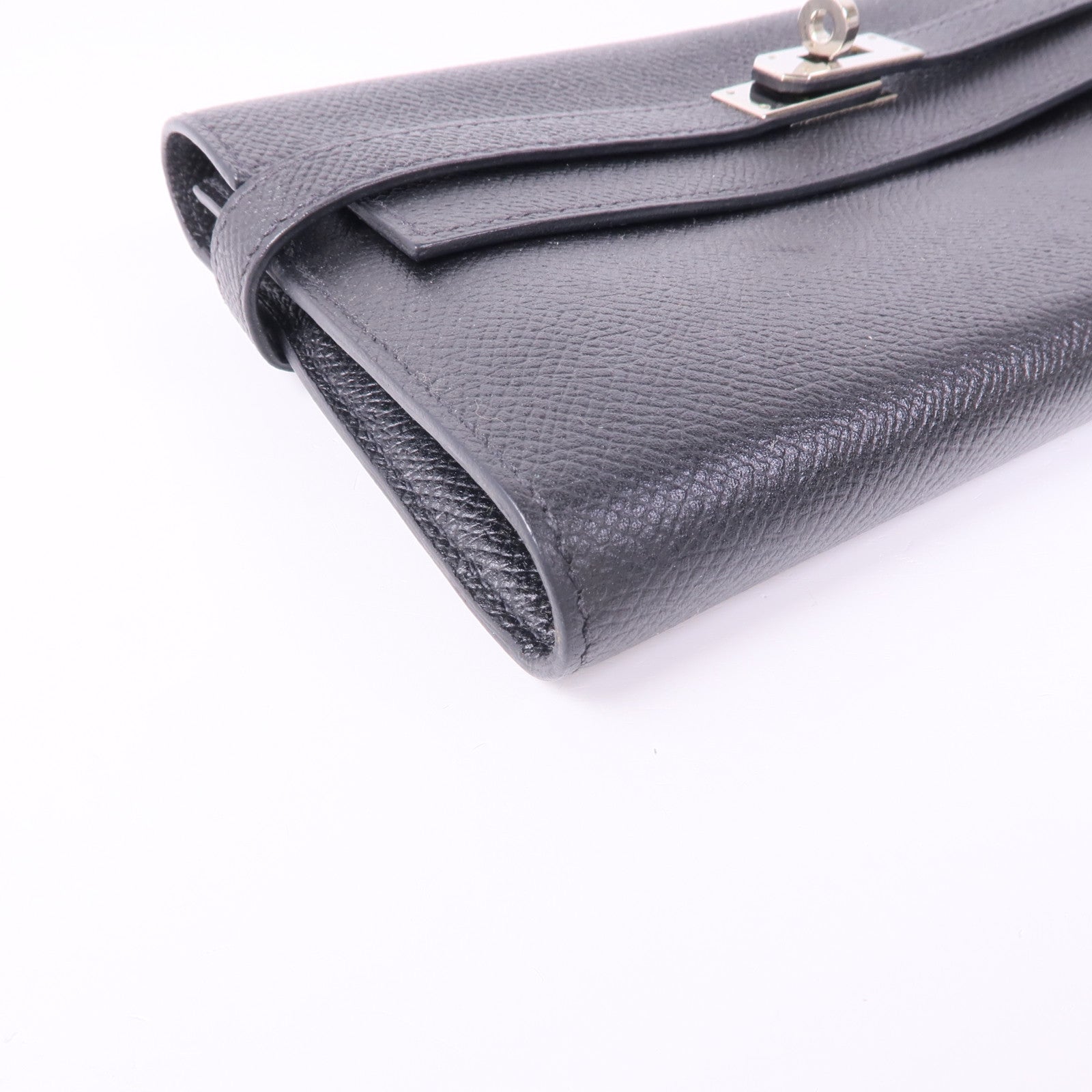 HERMES Epsom皮革Kelly Wallet銀扣長錢包Noir