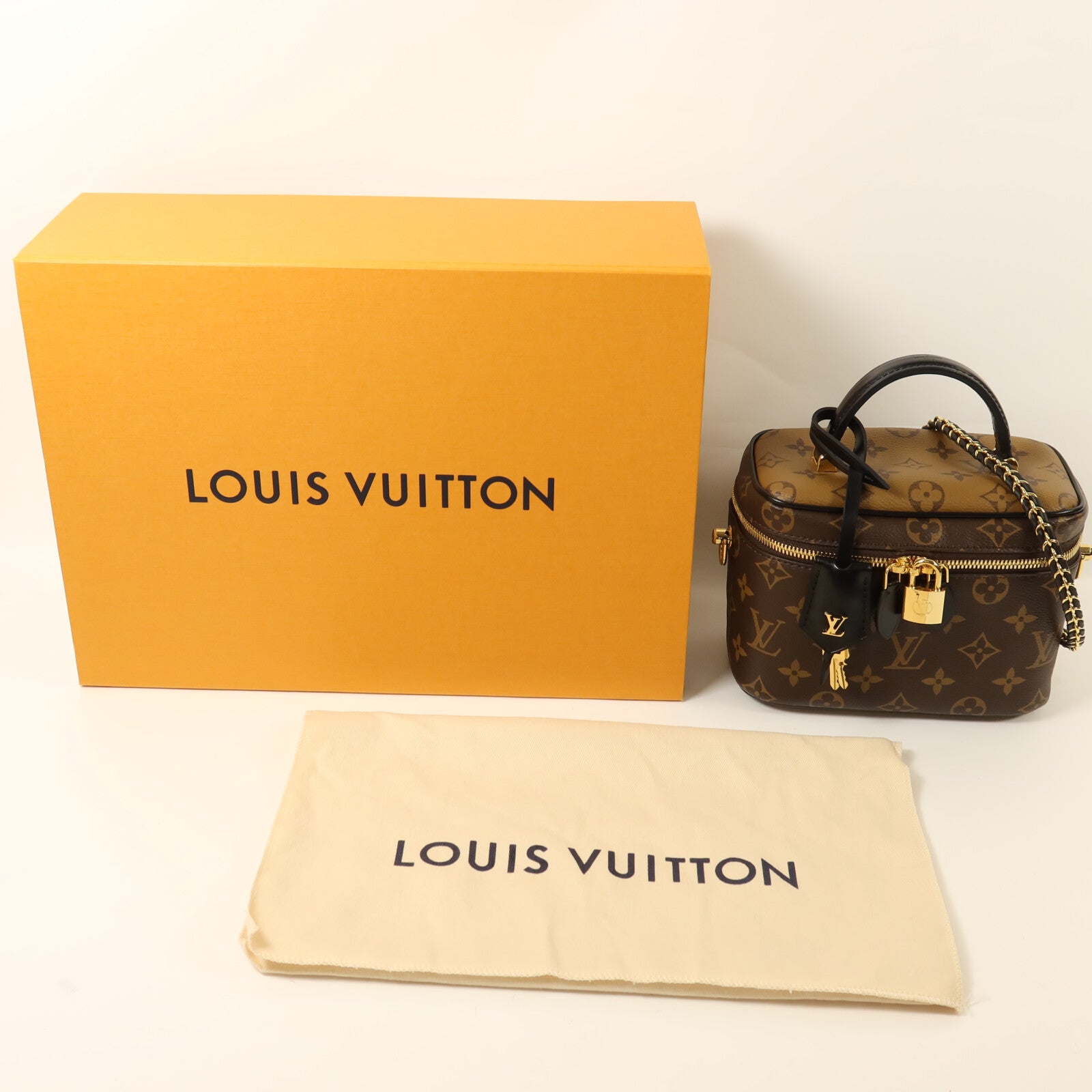LOUIS VUITTON Monogram Reverse Vanity PM金扣鏈帶手挽肩背兩用袋