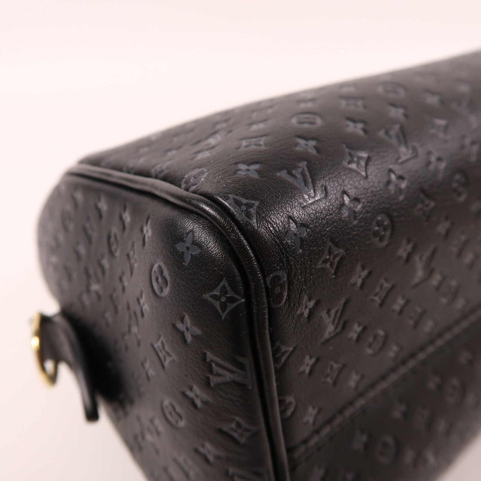 LOUIS VUITTON Nanogram皮革Speedy Bandouliere 20金扣黑色