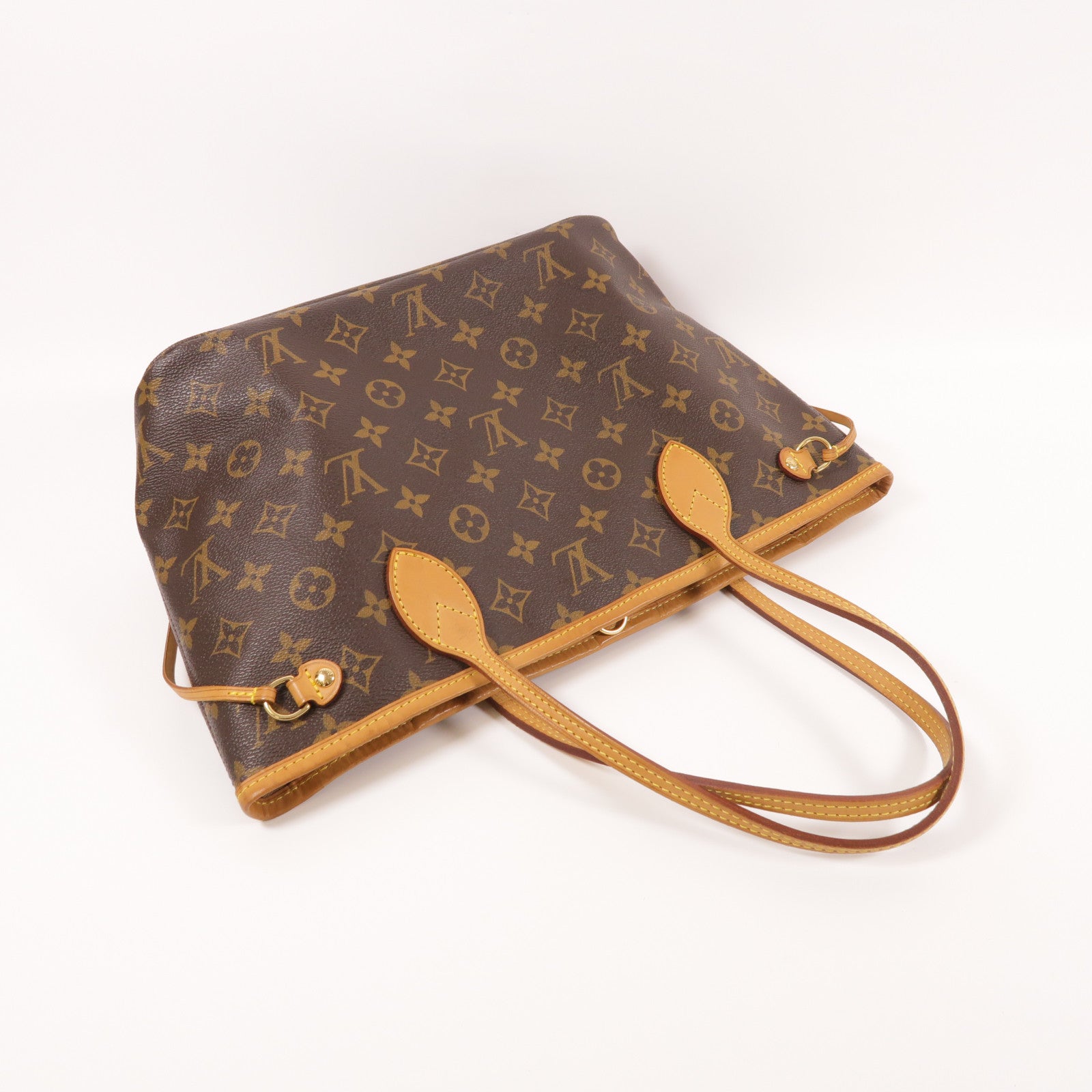 LOUIS VUITTON Monogram Neverfull PM金扣肩背袋棕色