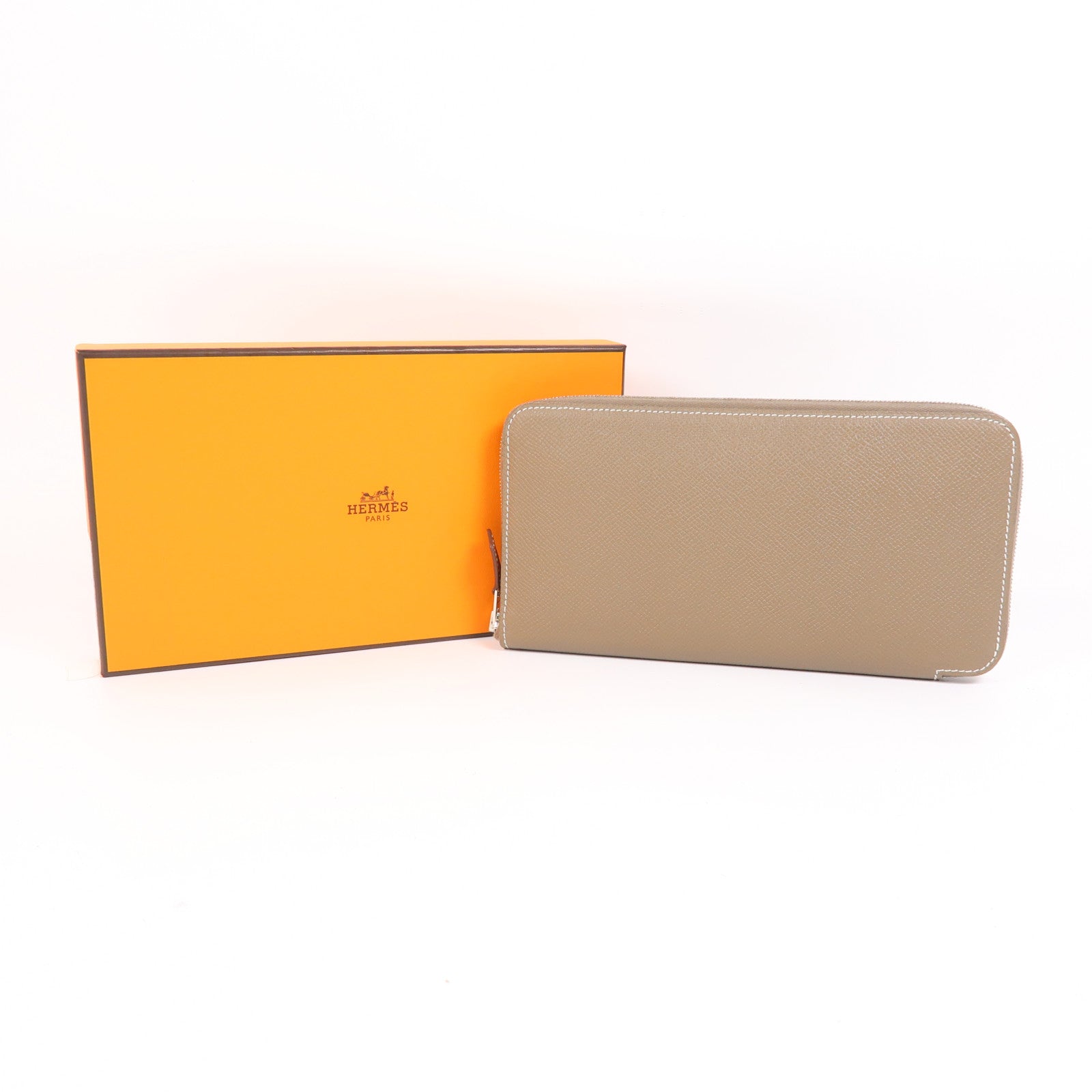 HERMES Epsom皮革Silk In Long Wallet銀扣長錢包18 Etoupe