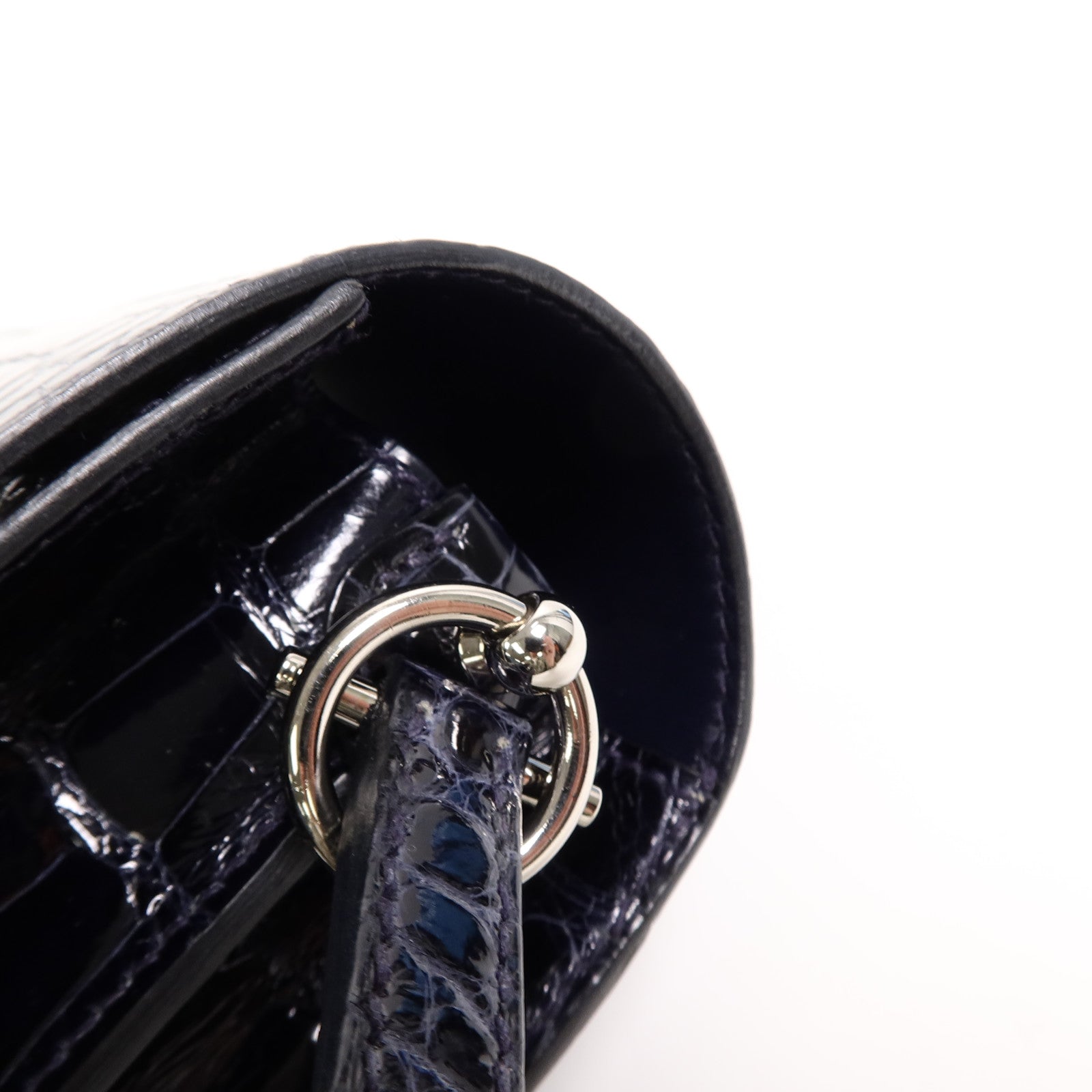HERMES Alligator皮革Roulis Mini肩背袋Bleu Indigo