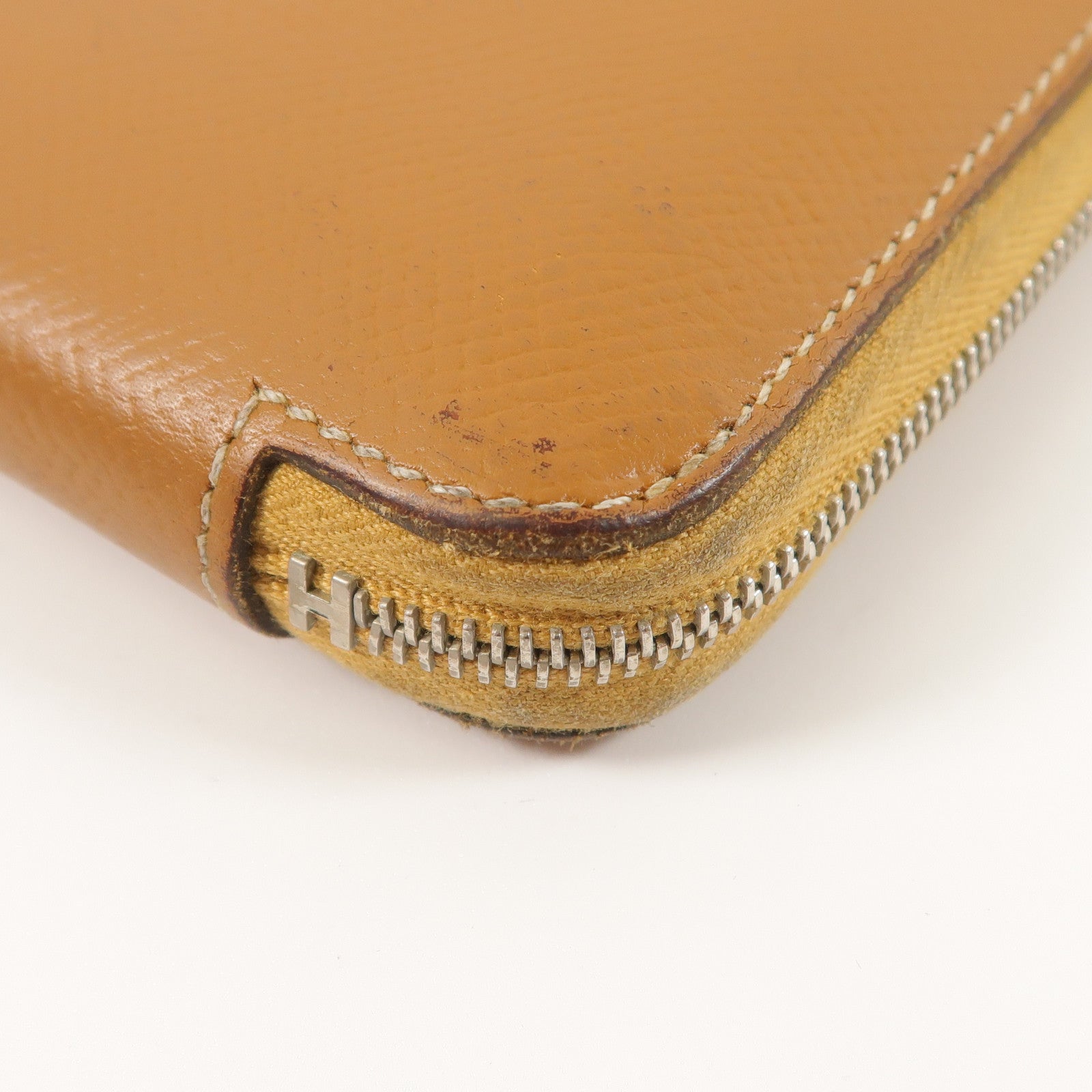 HERMES Epsom皮革/絲質Silk In Compact錢包Gold