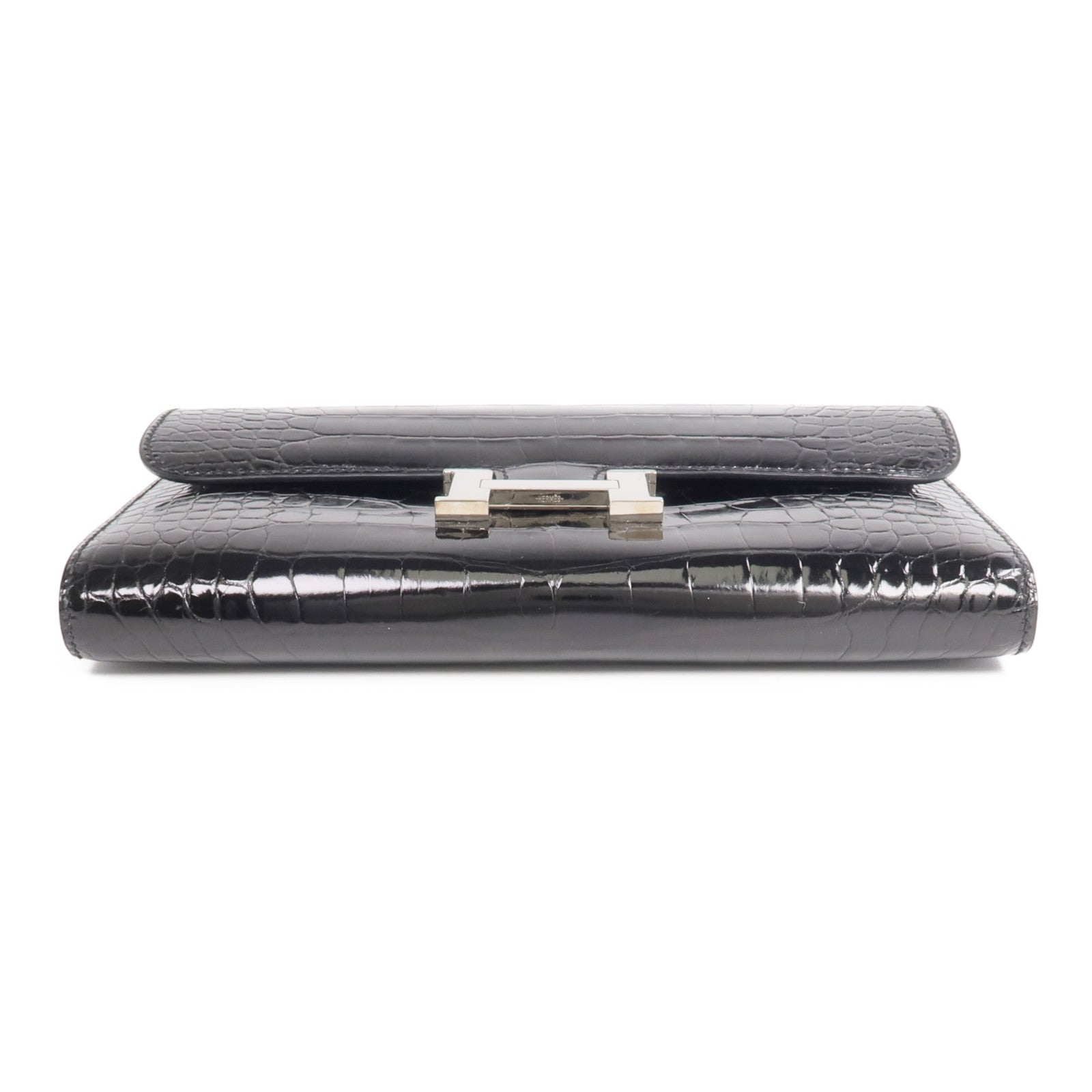 HERMES 【激減優惠】Alligator皮革Constance Long Wallet銀扣長錢包Noir