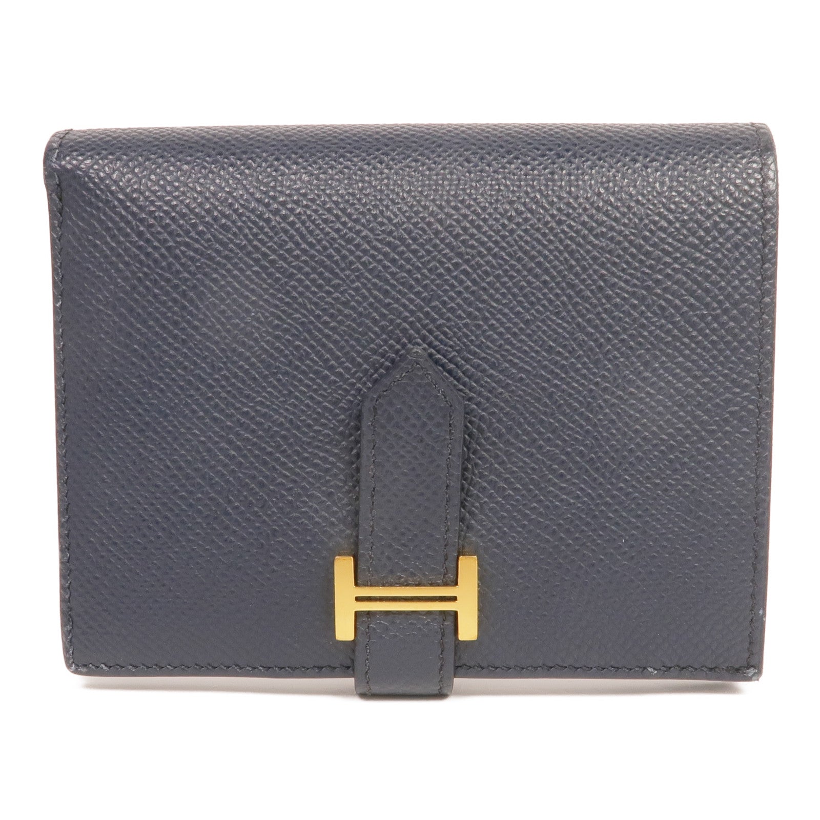 HERMES Epsom皮革Bearn Compact Wallet金扣錢包Bleu Nuit