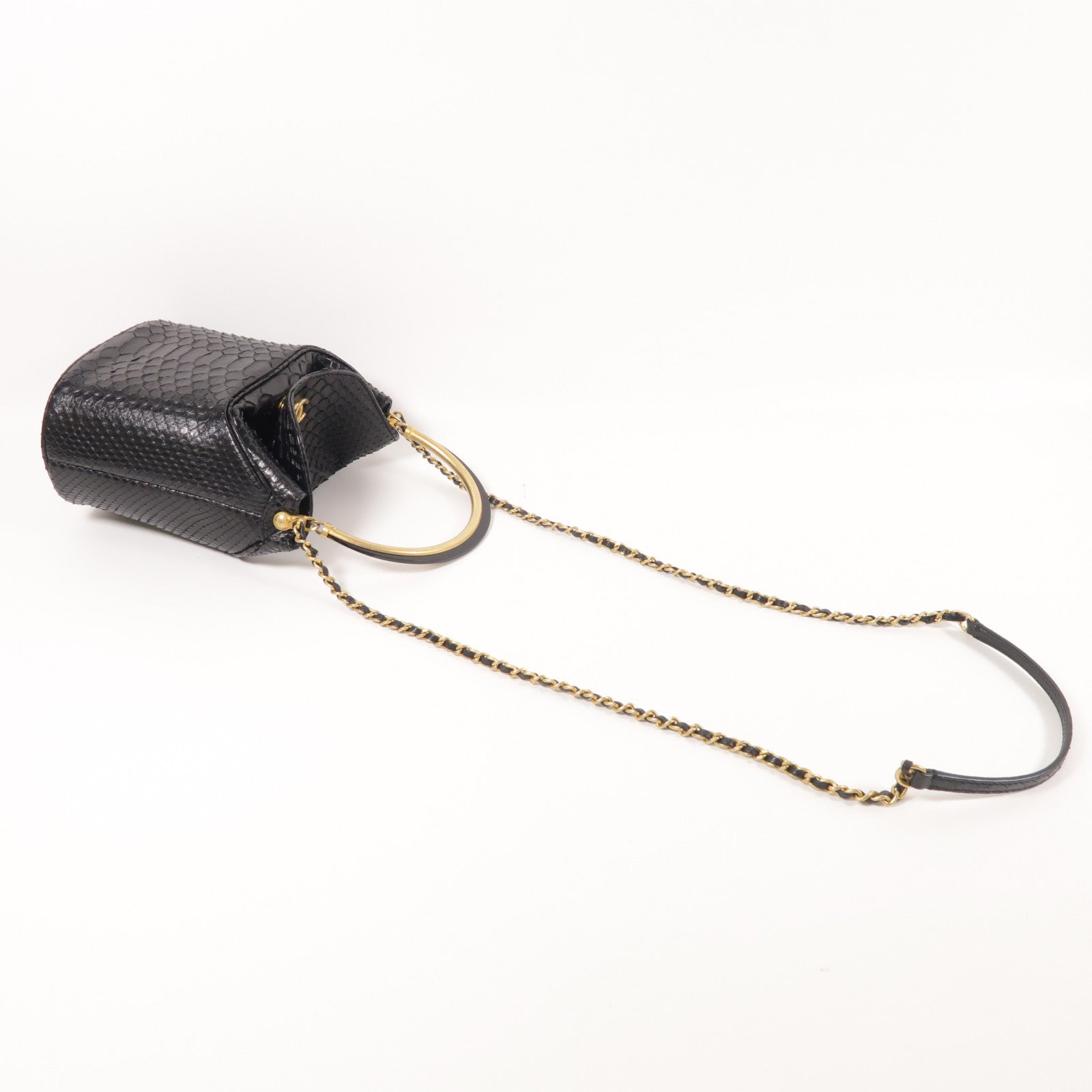 CHANEL 蛇皮皮革2 Way Shoulder金扣手挽肩背兩用袋