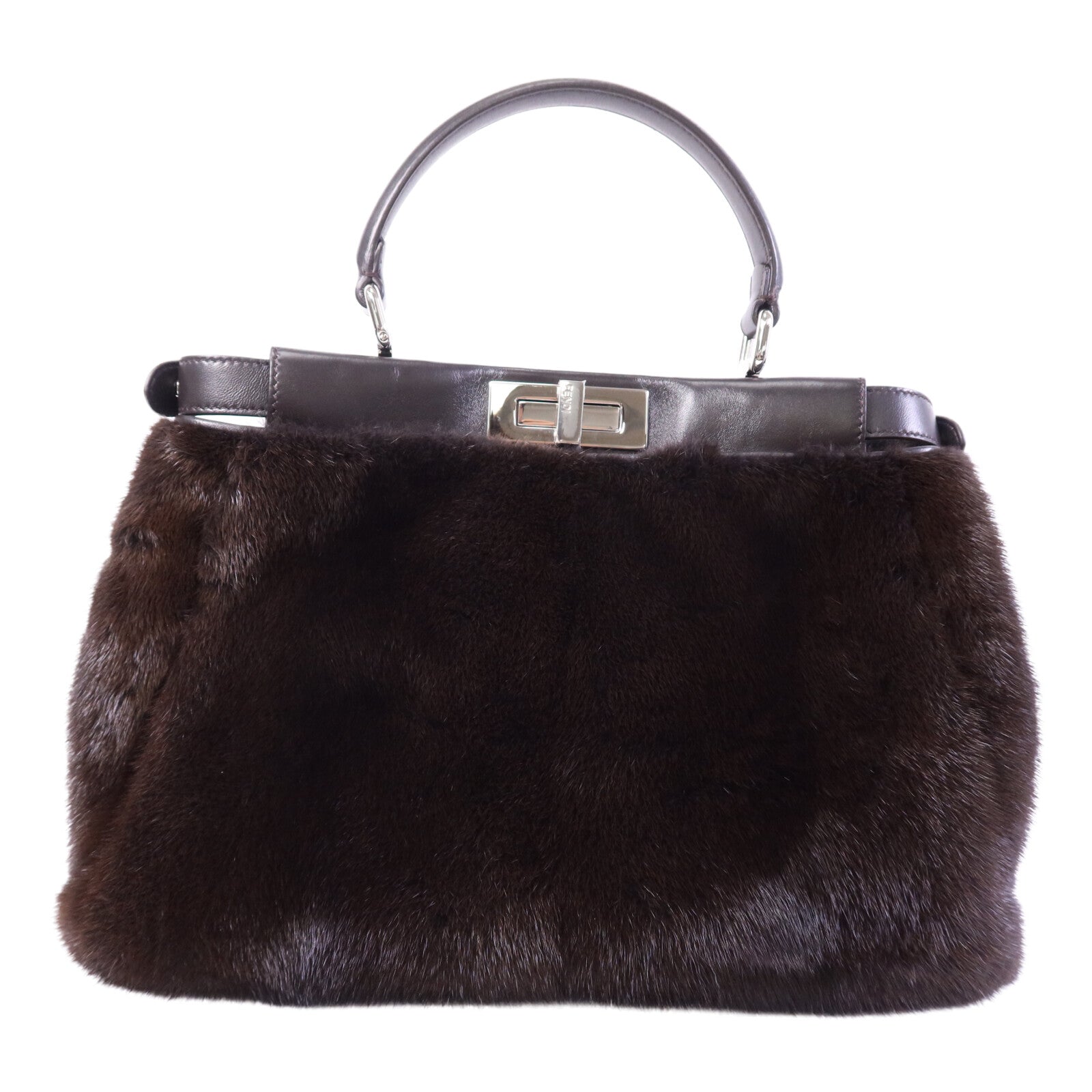 FENDI 狐狸皮毛/蛇皮皮革Peekaboo Large銀扣手挽肩背兩用袋