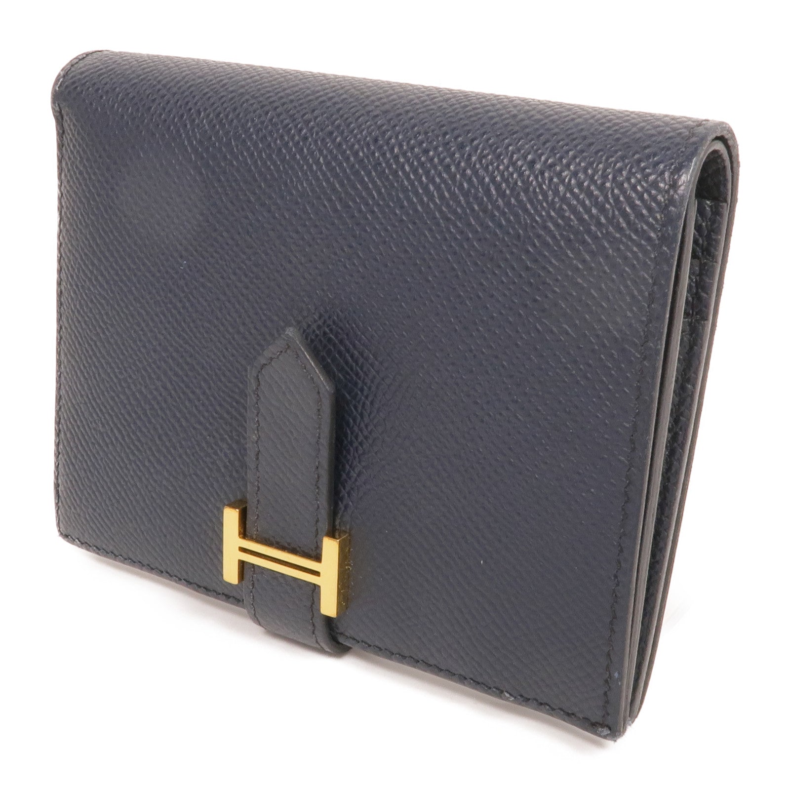 HERMES Epsom皮革Bearn Compact Wallet金扣錢包Bleu Nuit