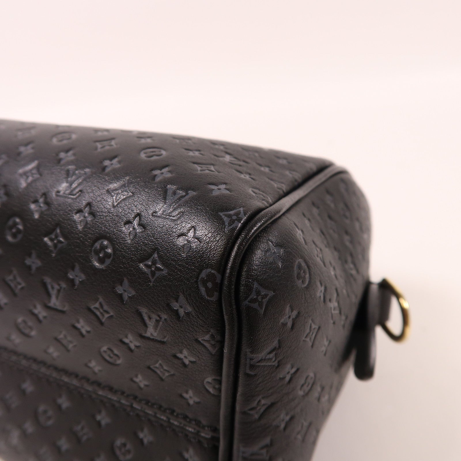 LOUIS VUITTON Nanogram皮革Speedy Bandouliere 20金扣黑色