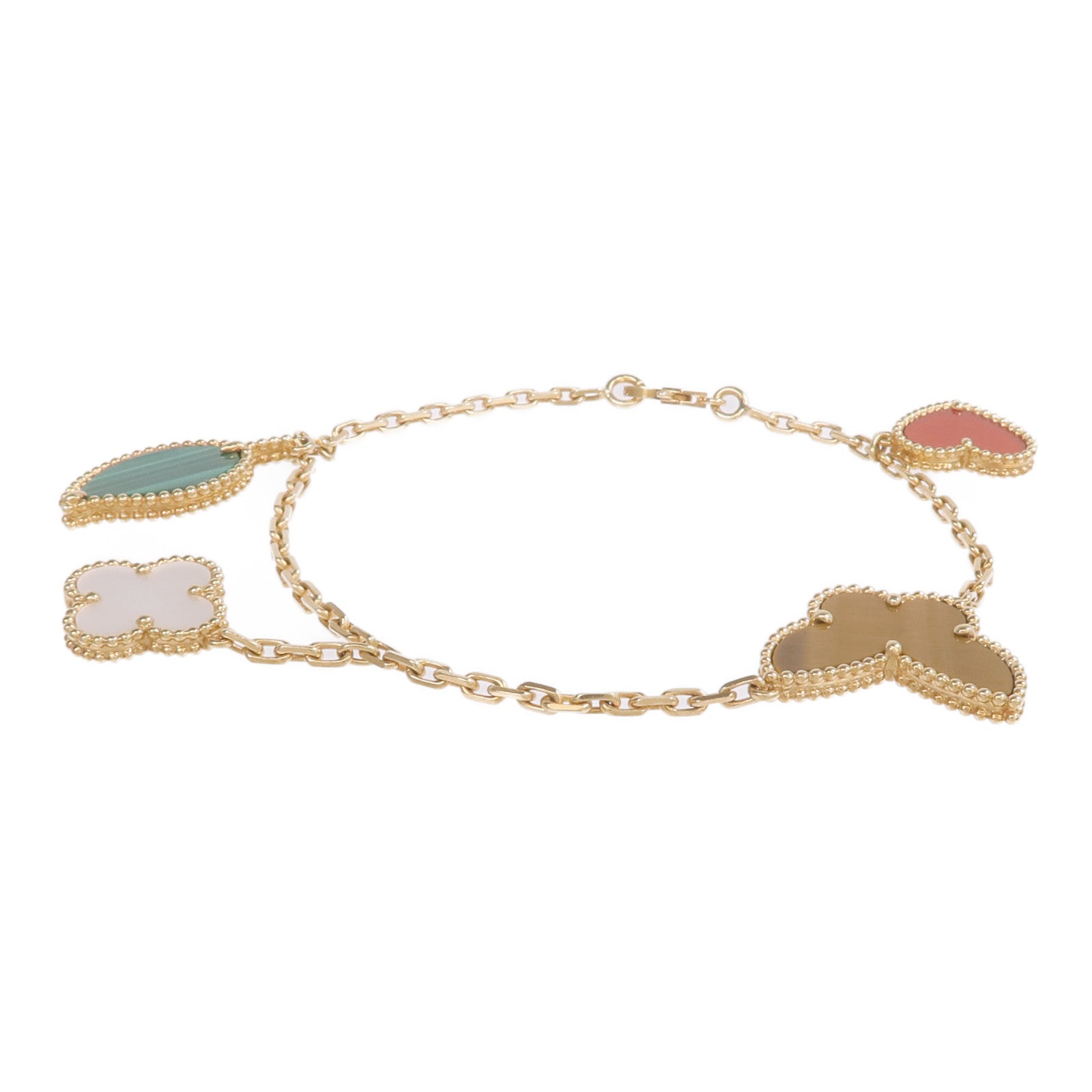 Van Cleef & Arpels 18K黃金Lucky Alhambra Bracelet 4 Motifs孔雀石/珍珠母貝/紅玉髓/虎眼石手鏈