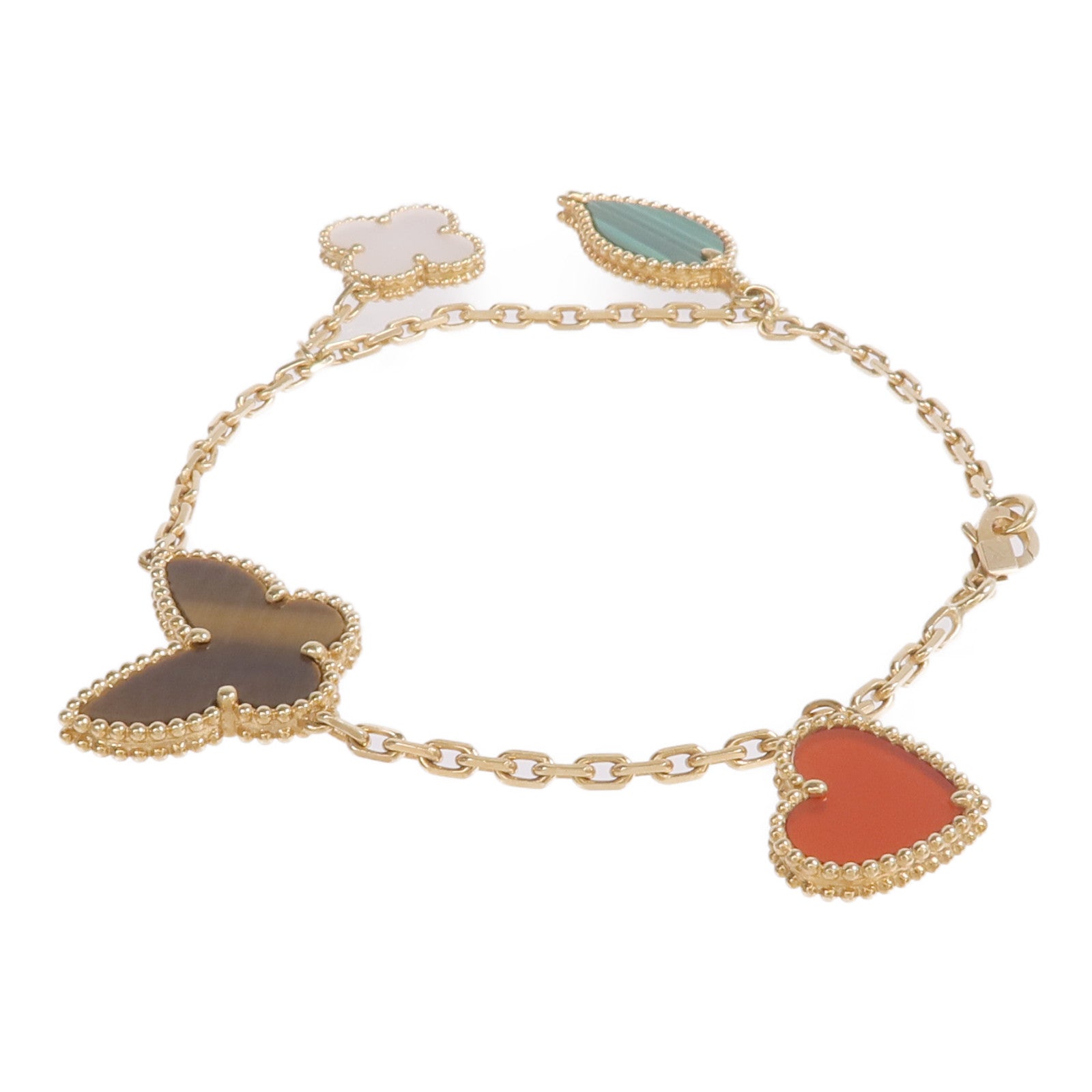 Van Cleef & Arpels 18K黃金Lucky Alhambra Bracelet 4 Motifs孔雀石/珍珠母貝/紅玉髓/虎眼石手鏈