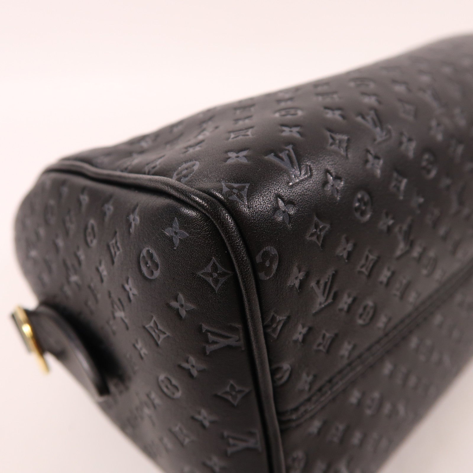 LOUIS VUITTON Nanogram皮革Speedy Bandouliere 20金扣黑色