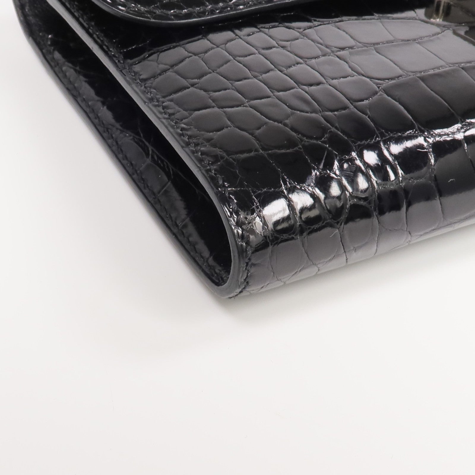 HERMES 【激減優惠】Alligator皮革Constance Long Wallet銀扣長錢包Noir