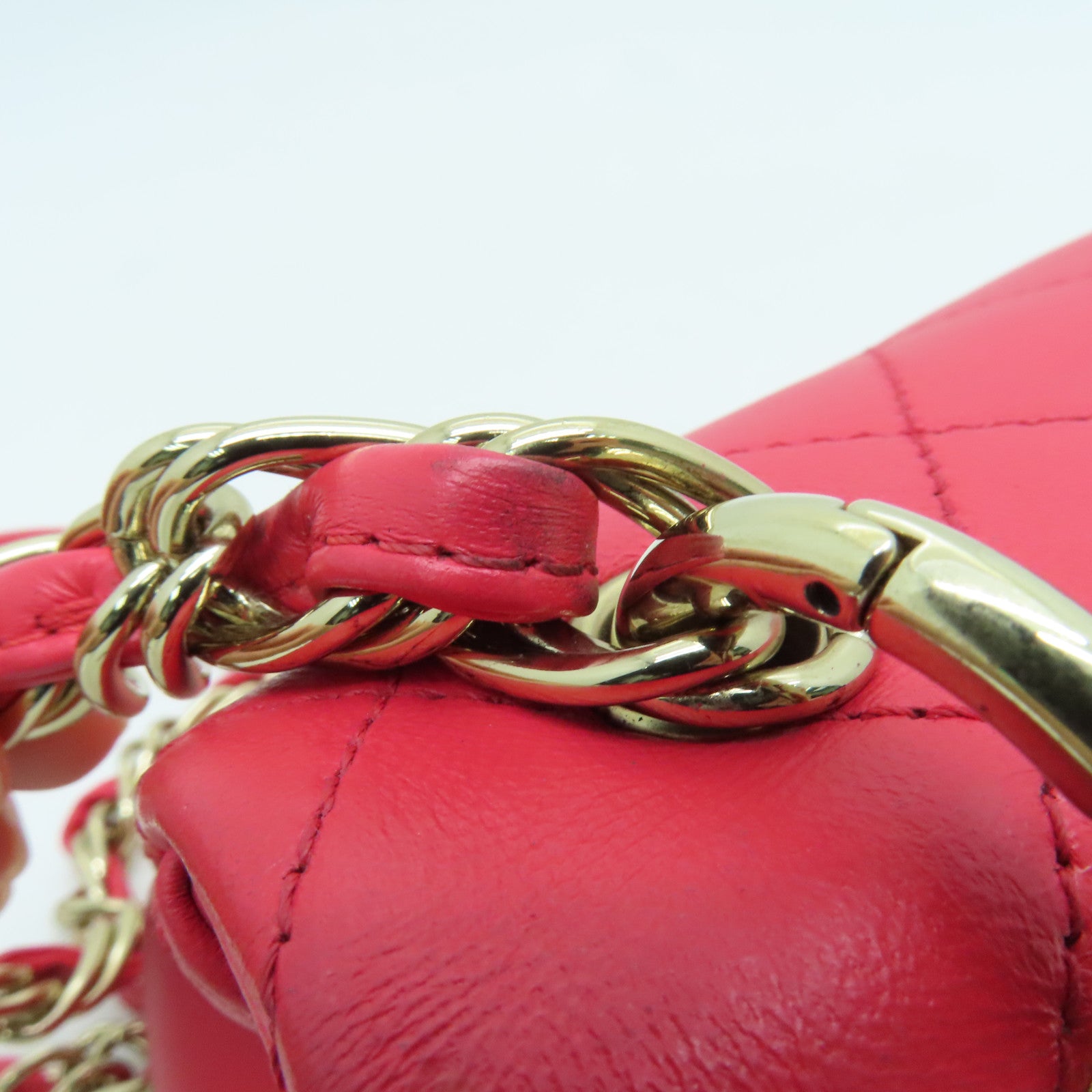 CHANEL 菱格牛皮皮革Chain Shoulder金扣肩背袋红色