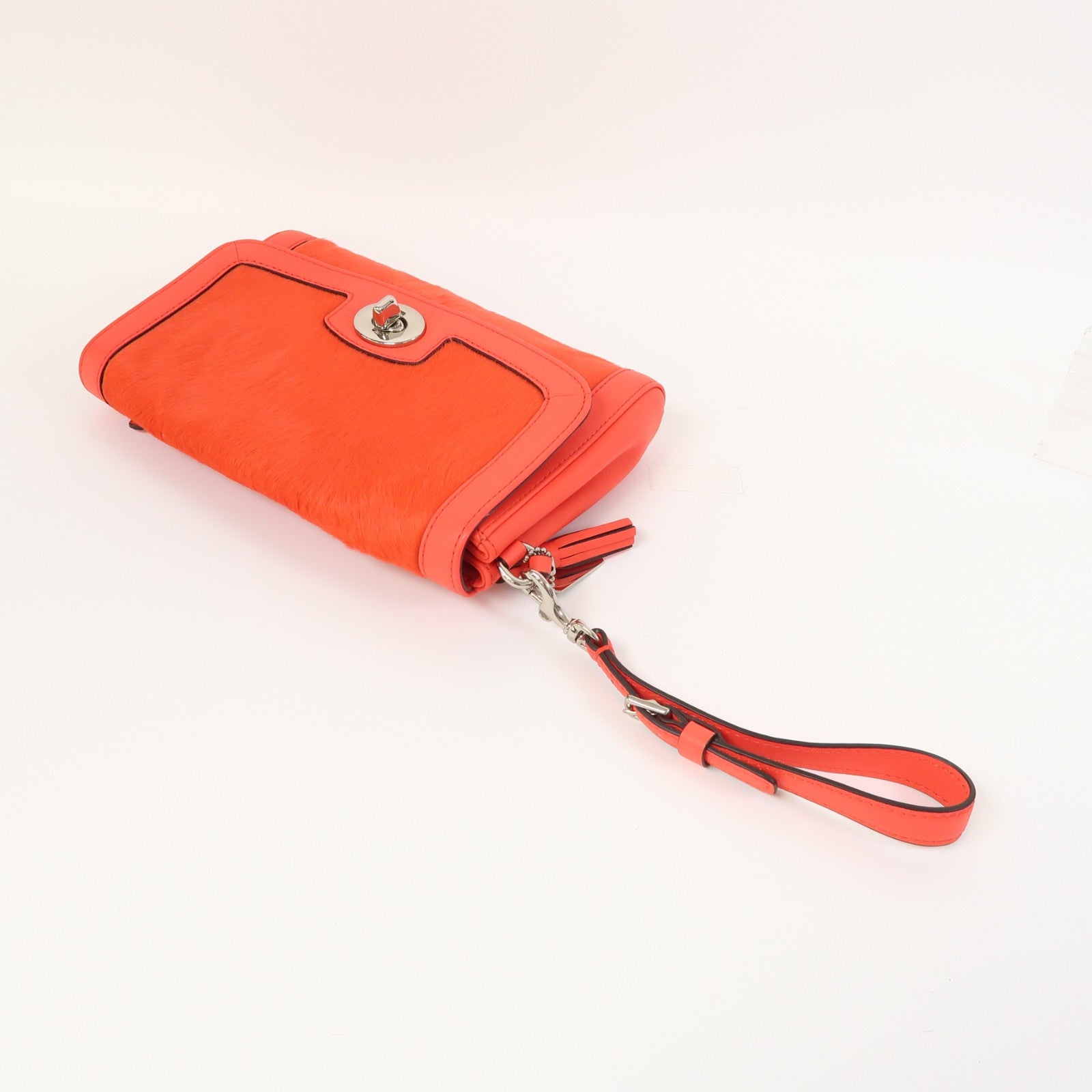 COACH 牛皮皮革/馬毛Pouch銀扣手拿包紅色