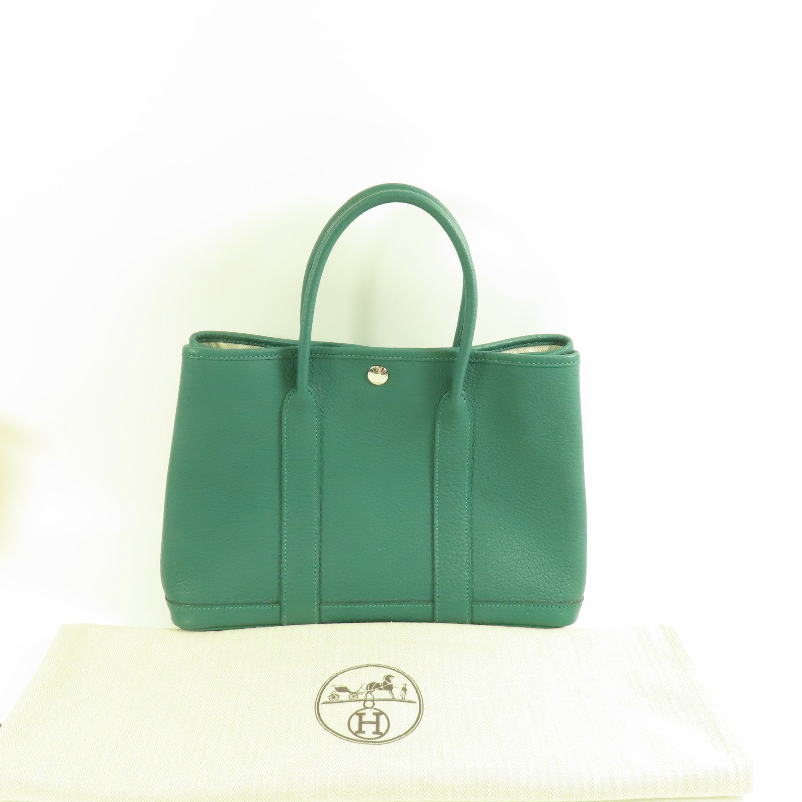 HERMES PHW Garden Party TPM Tote Bag Negonda Leather Malachite
