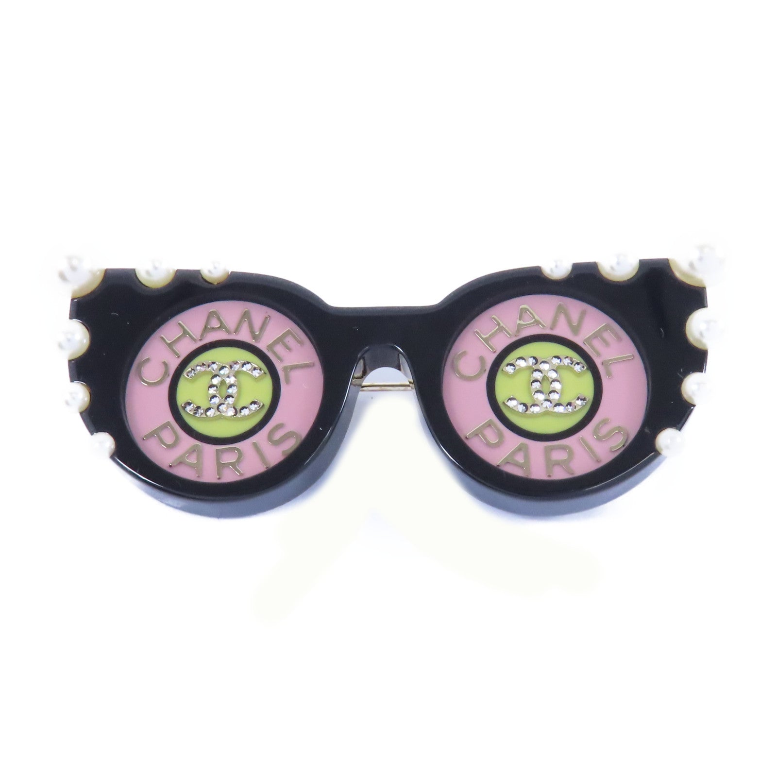 CHANEL PVC Brooch金扣胸針黑色/粉紅色