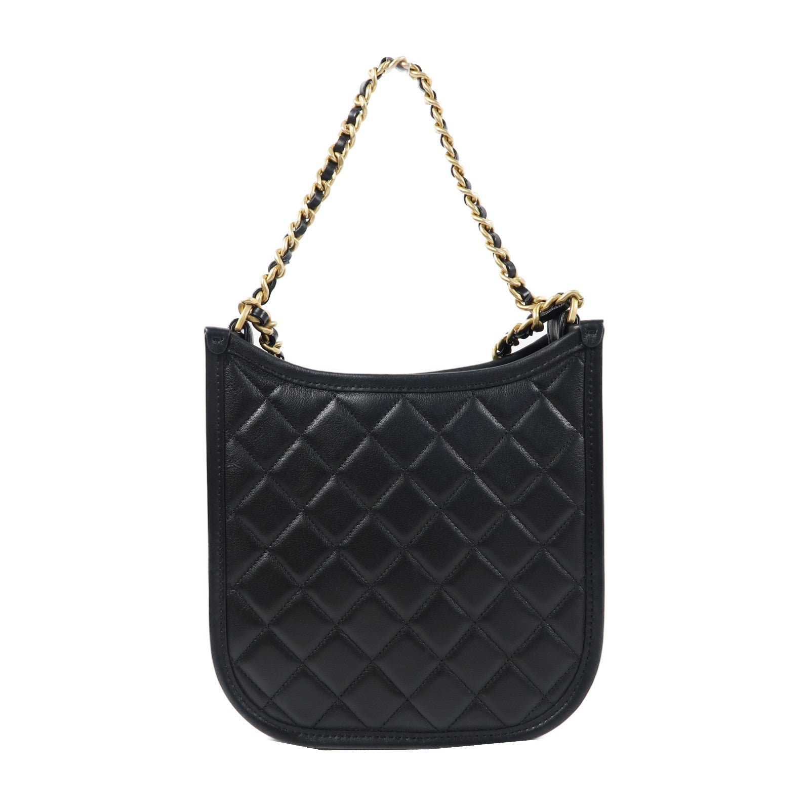 CHANEL 菱格牛皮皮革Chanel Hobo金扣鏈帶手挽肩背兩用袋黑色